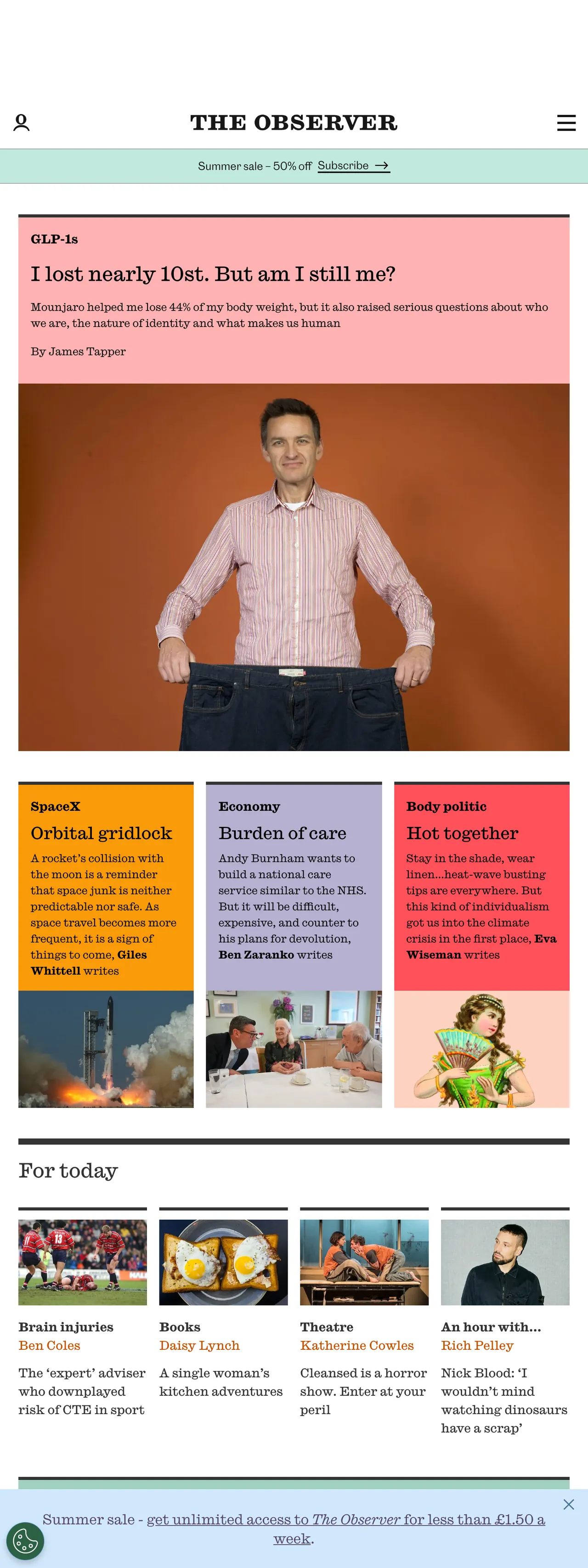 Screenshot of the The Observer front page