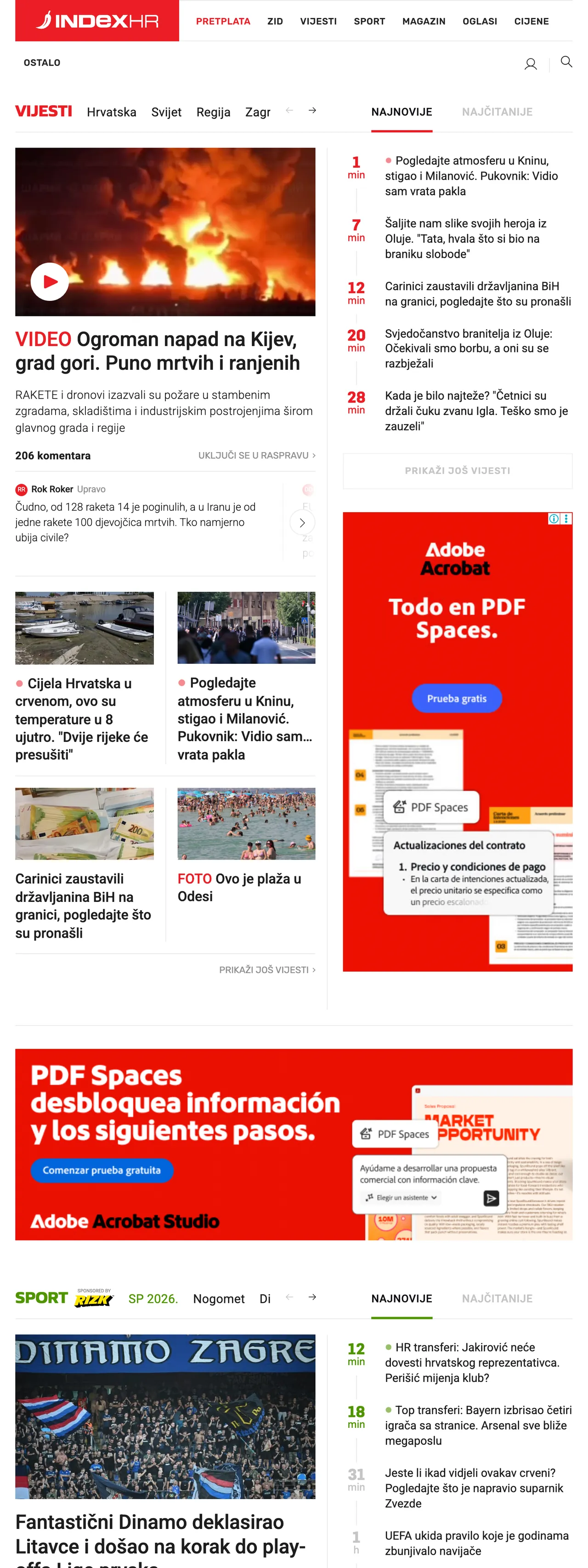 Screenshot of the Index.hr front page