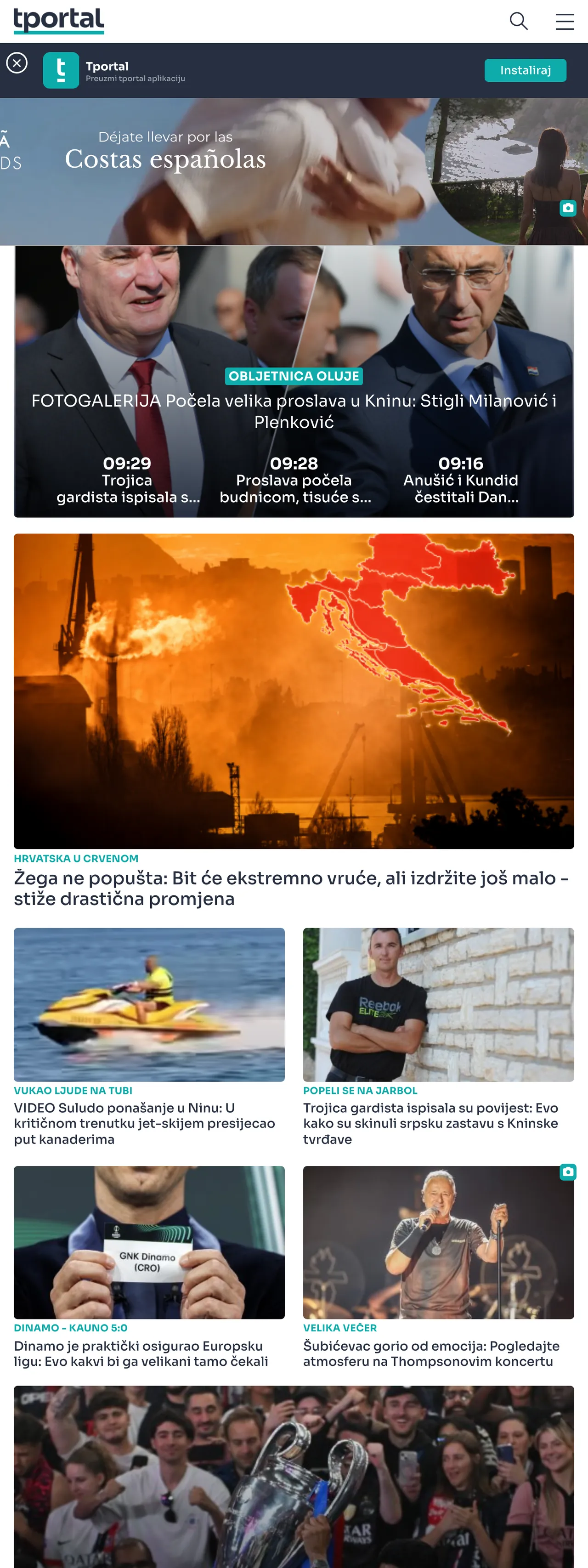 Screenshot of the tportal front page