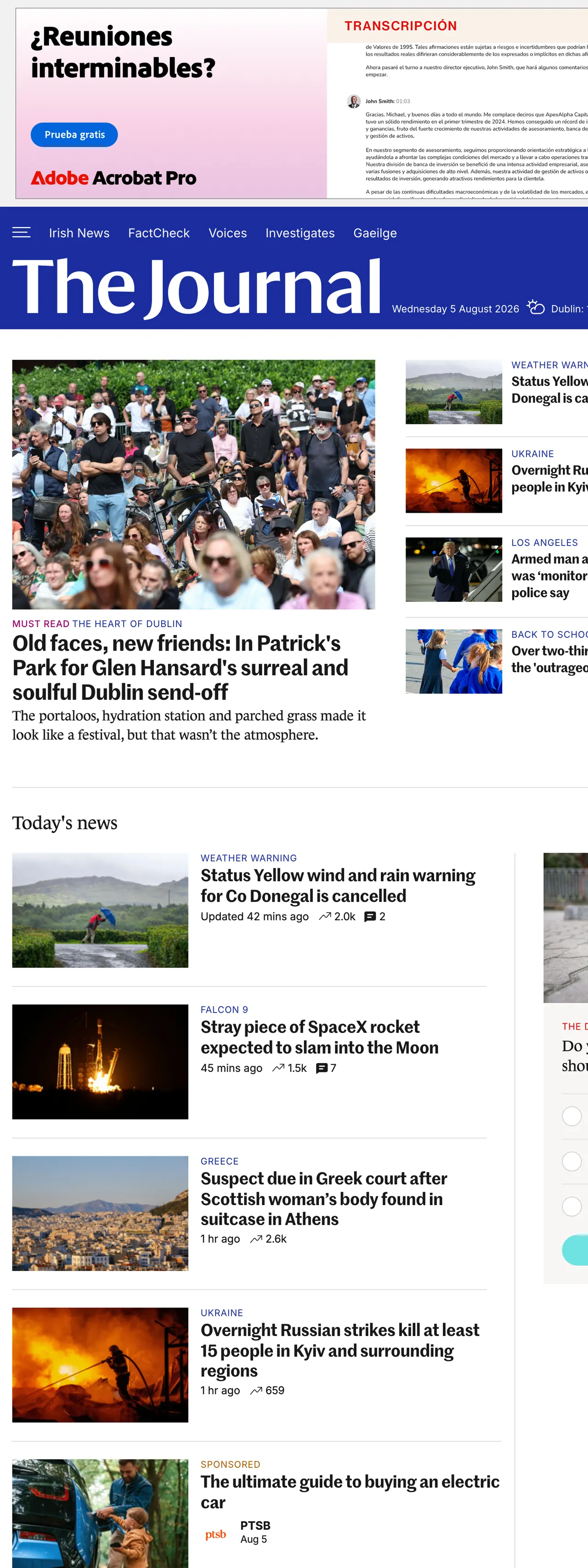 Screenshot of the TheJournal.ie front page