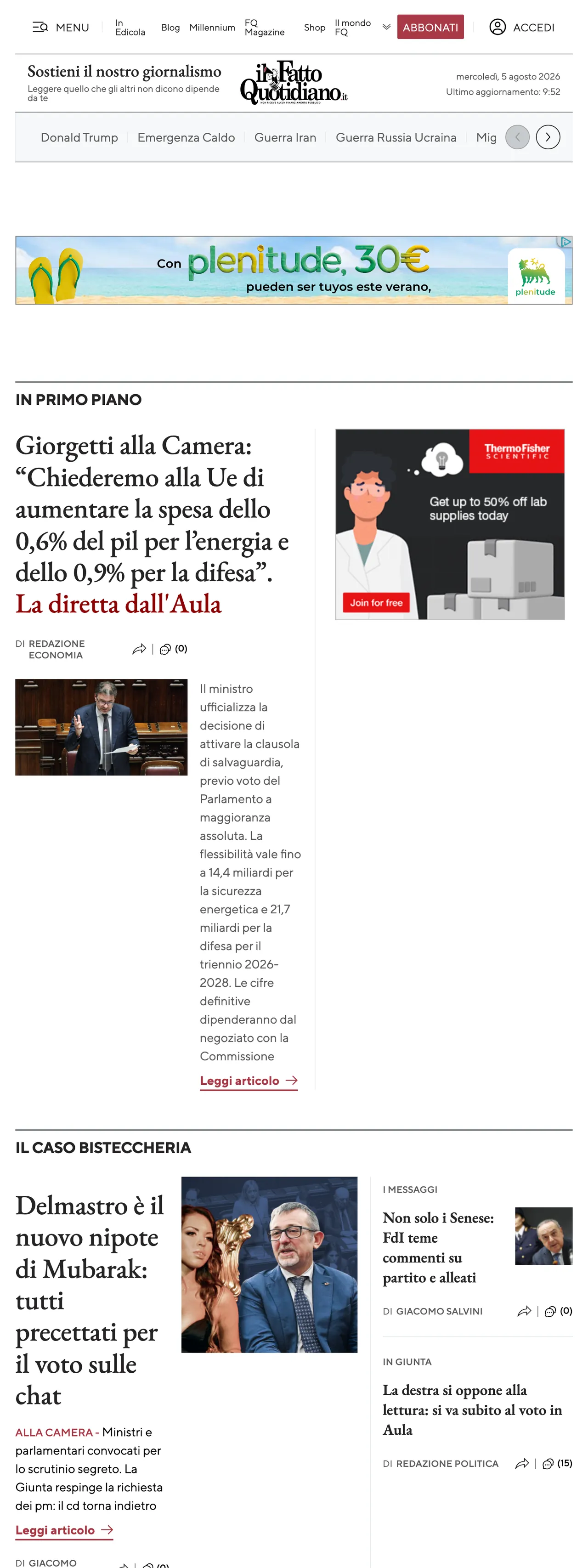Screenshot of the Il Fatto Quotidiano front page