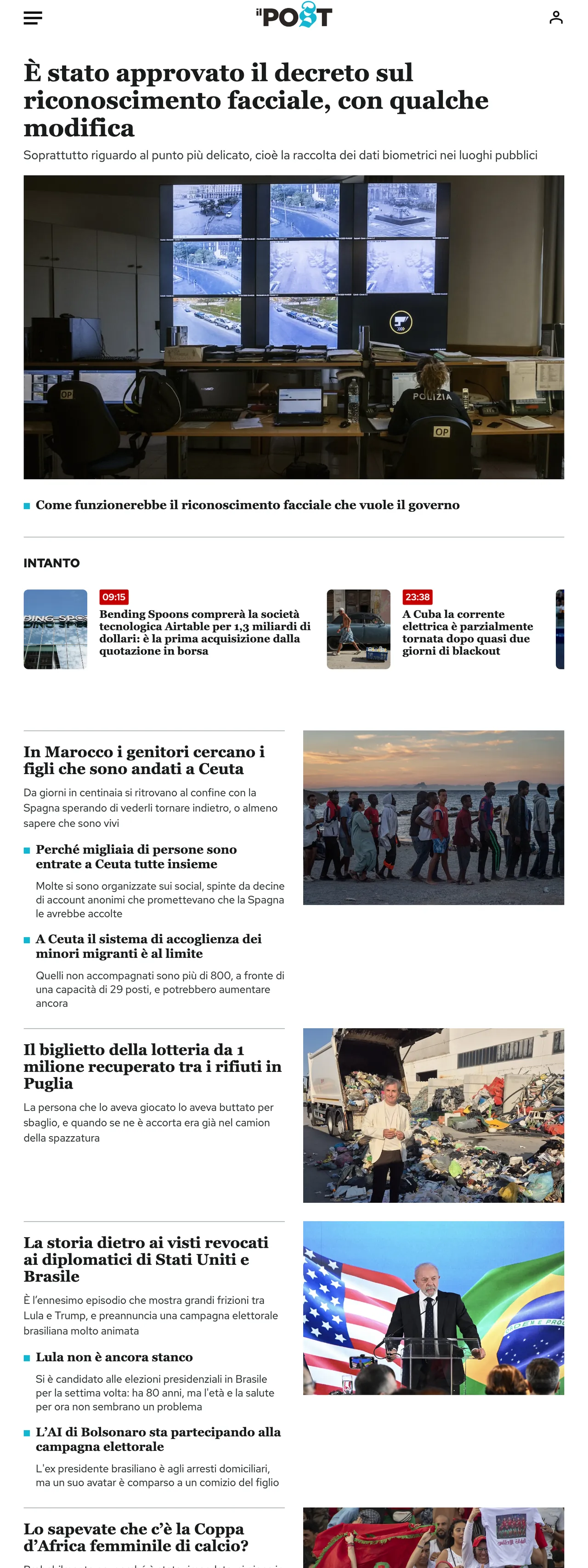 Screenshot of the Il Post front page