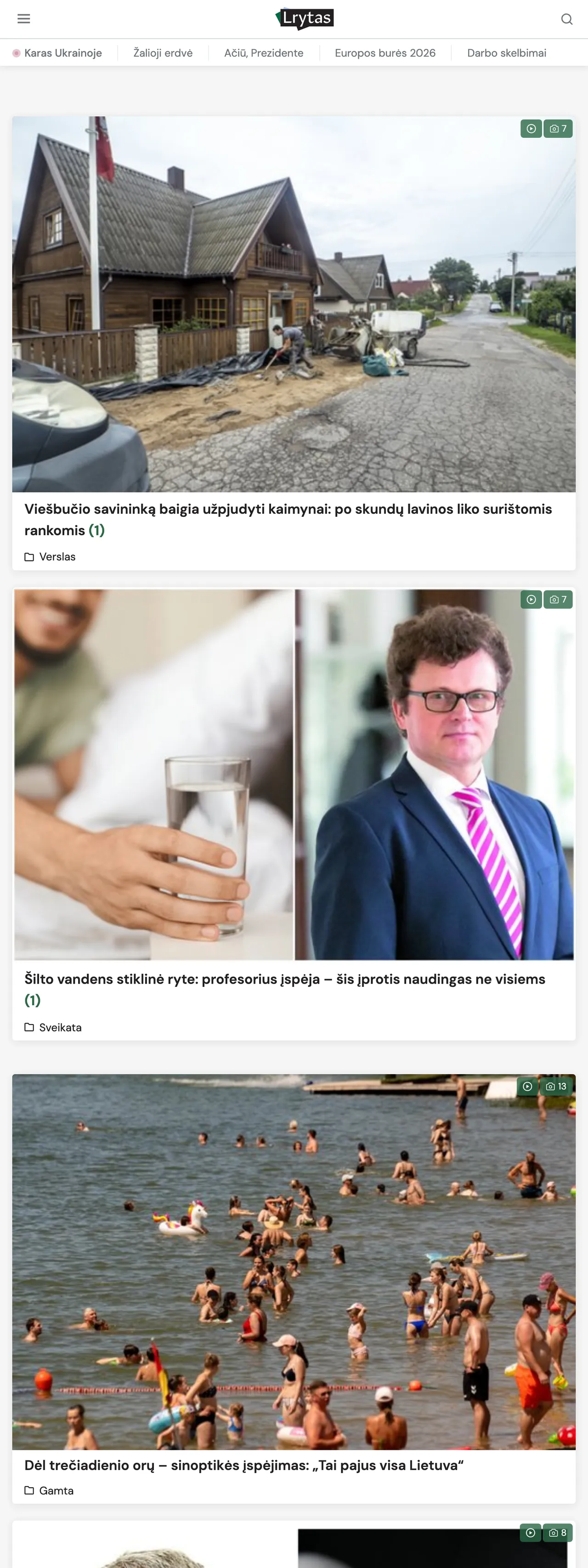 Screenshot of the Lrytas front page