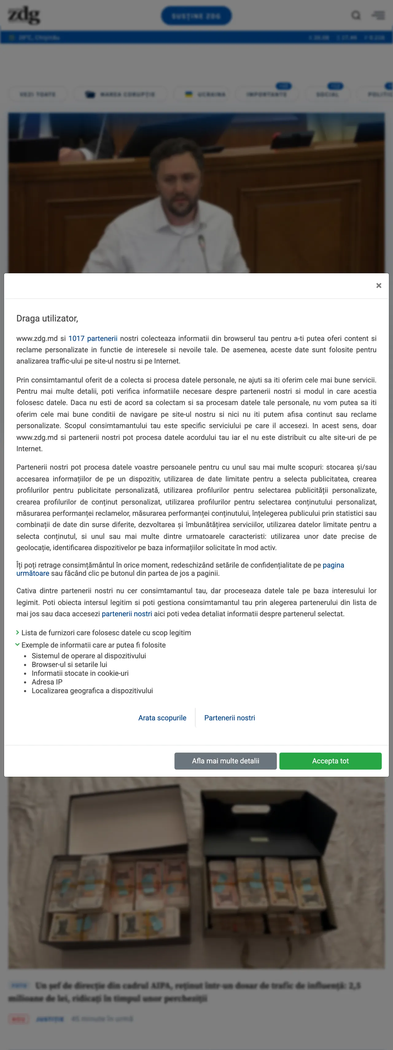 Screenshot of the Ziarul de Gardă front page