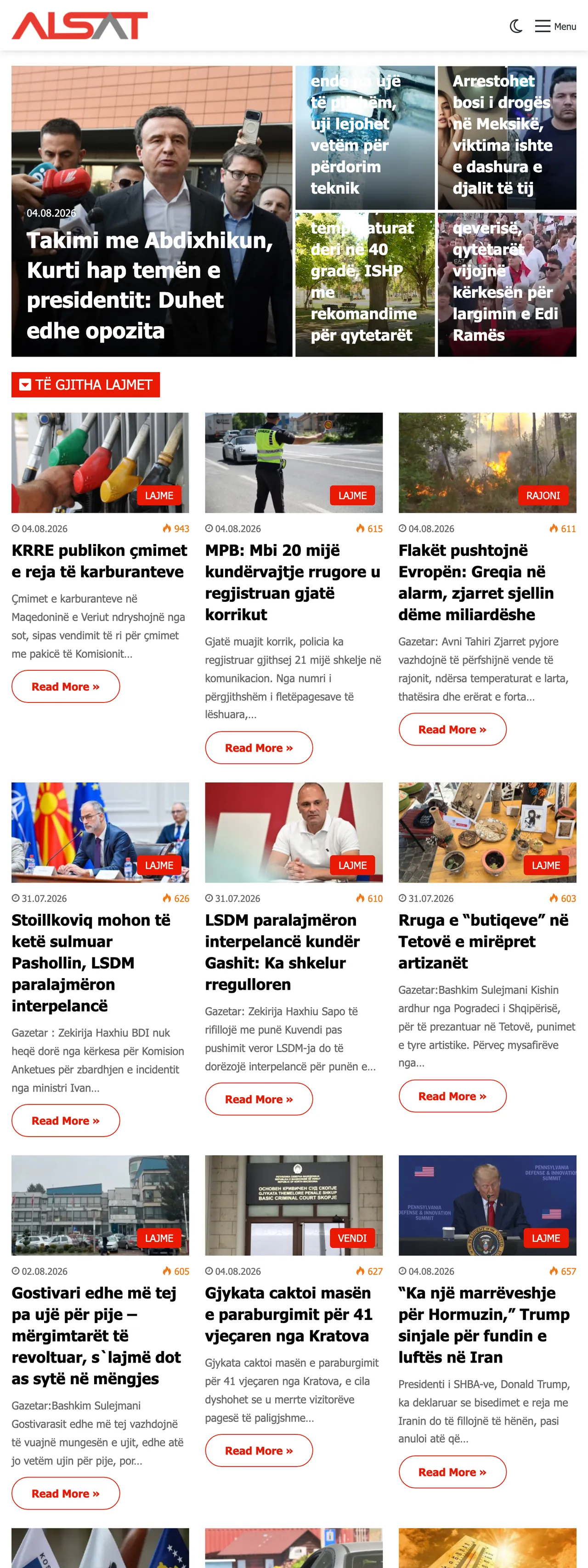 Screenshot of the ALSAT front page