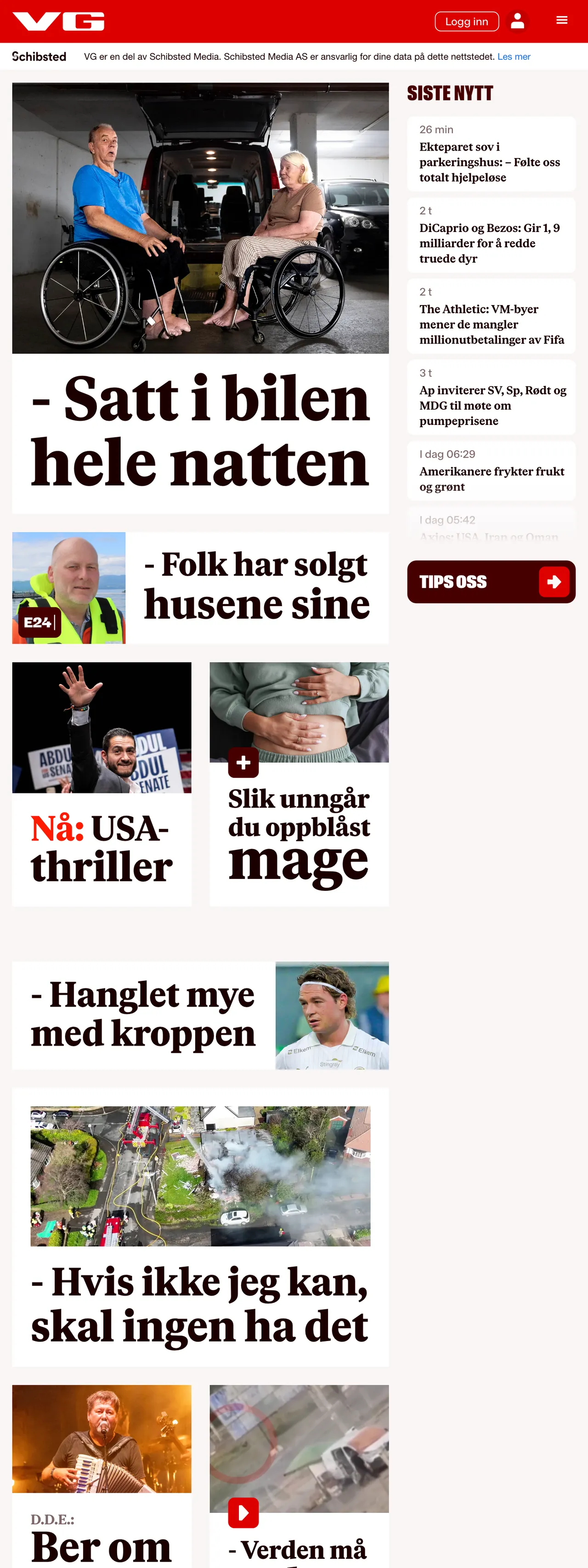 Screenshot of the VG front page