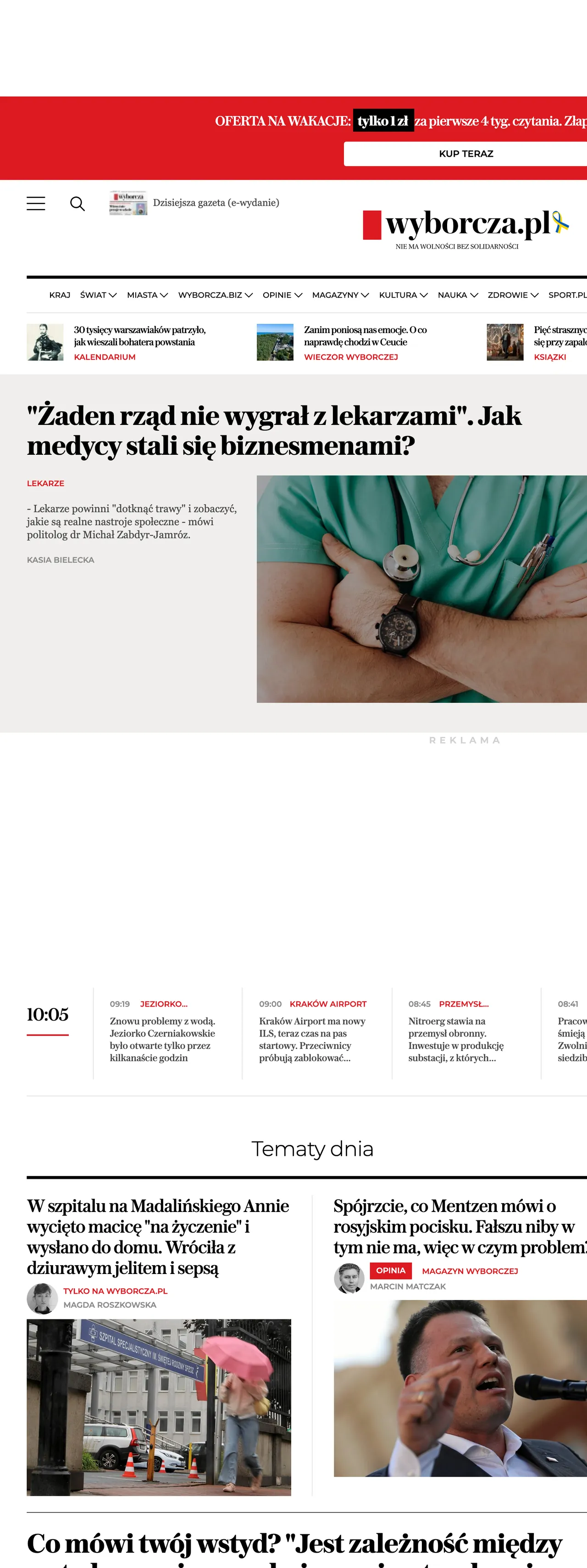 Screenshot of the Wyborcza front page