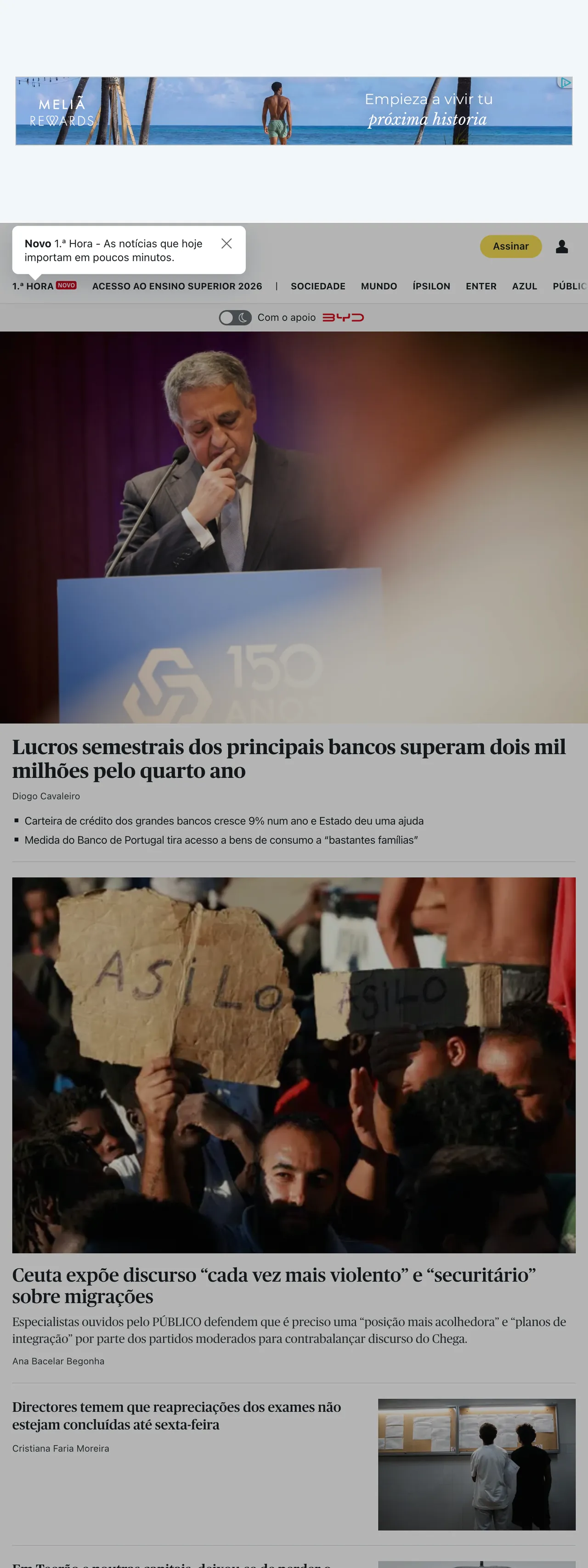 Screenshot of the Público front page