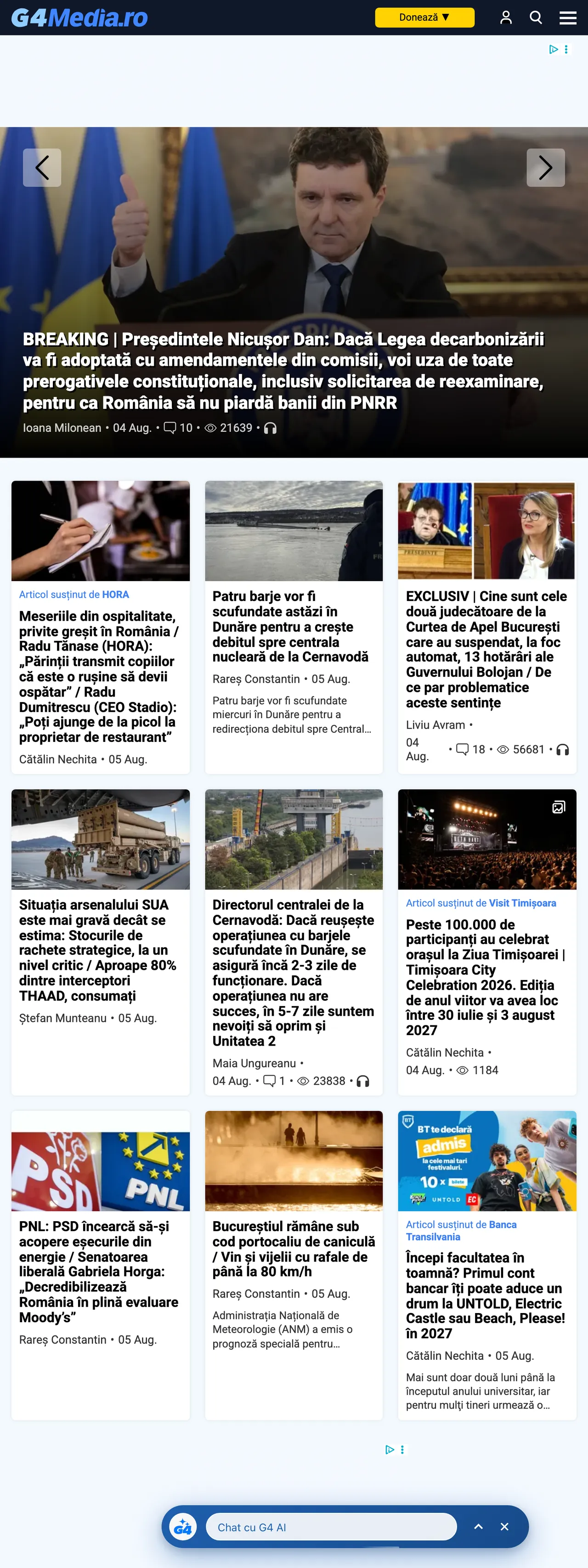 Screenshot of the G4Media front page