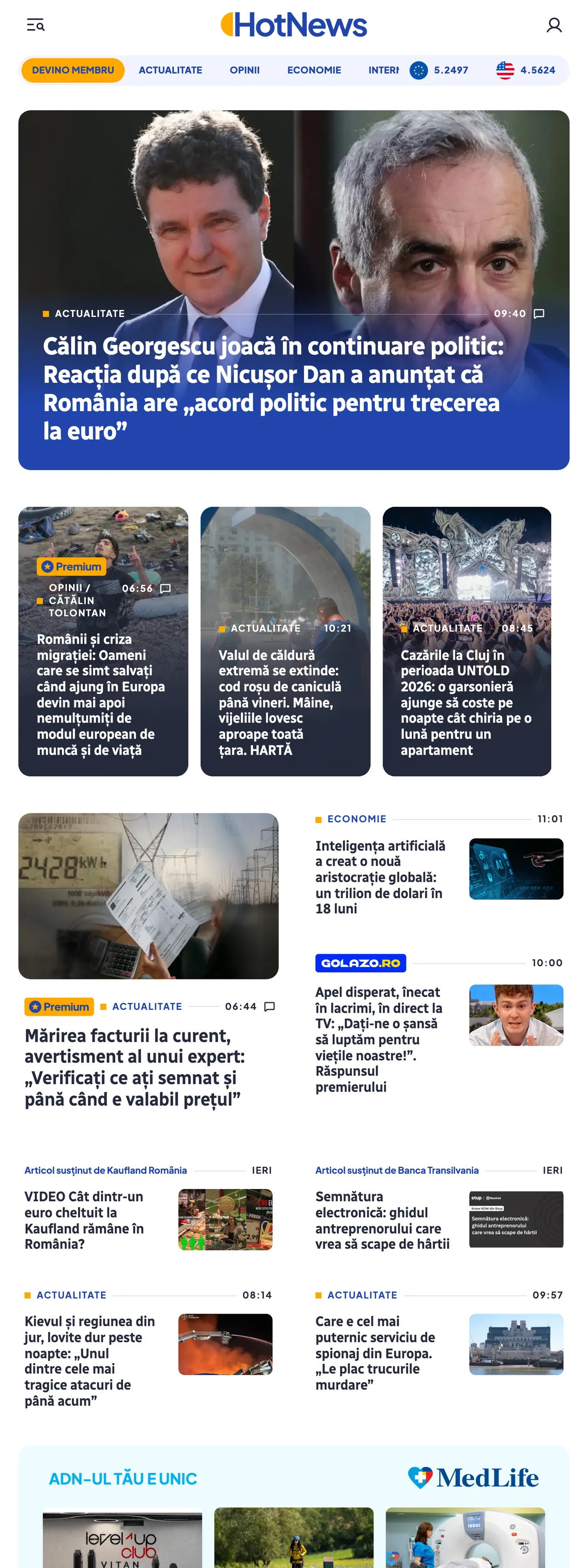 Screenshot of the HotNews.ro front page