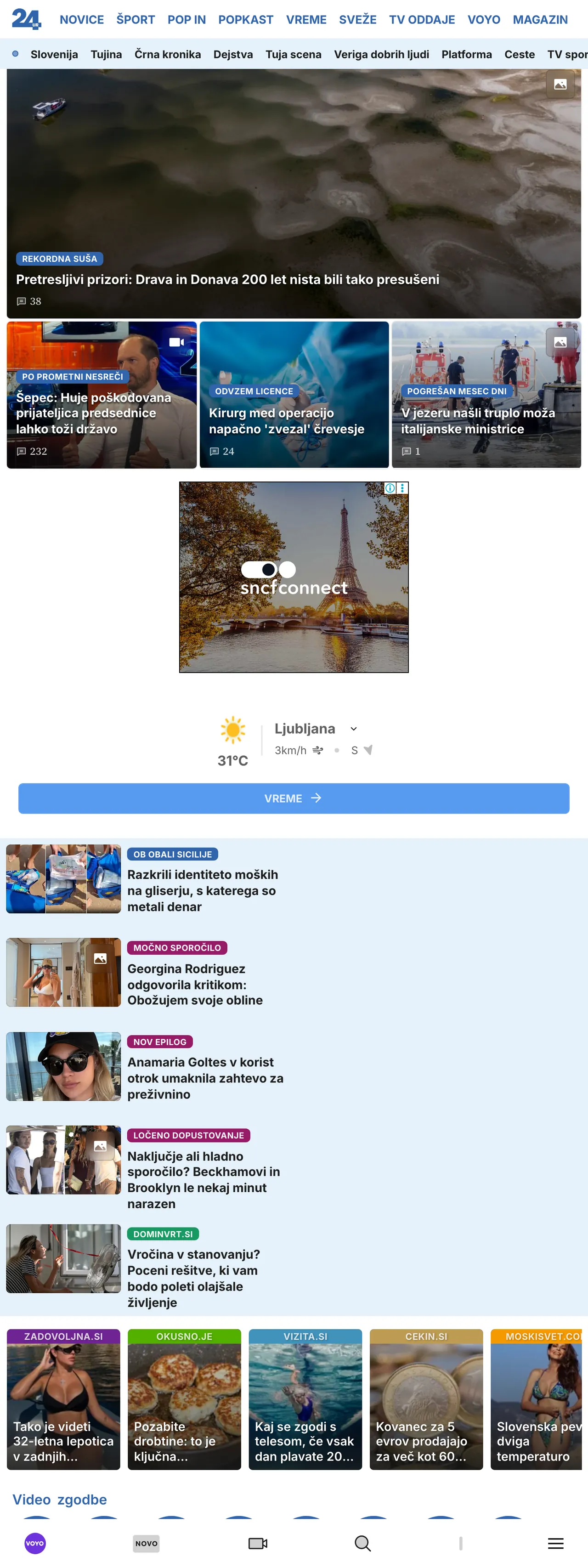 Screenshot of the 24ur front page
