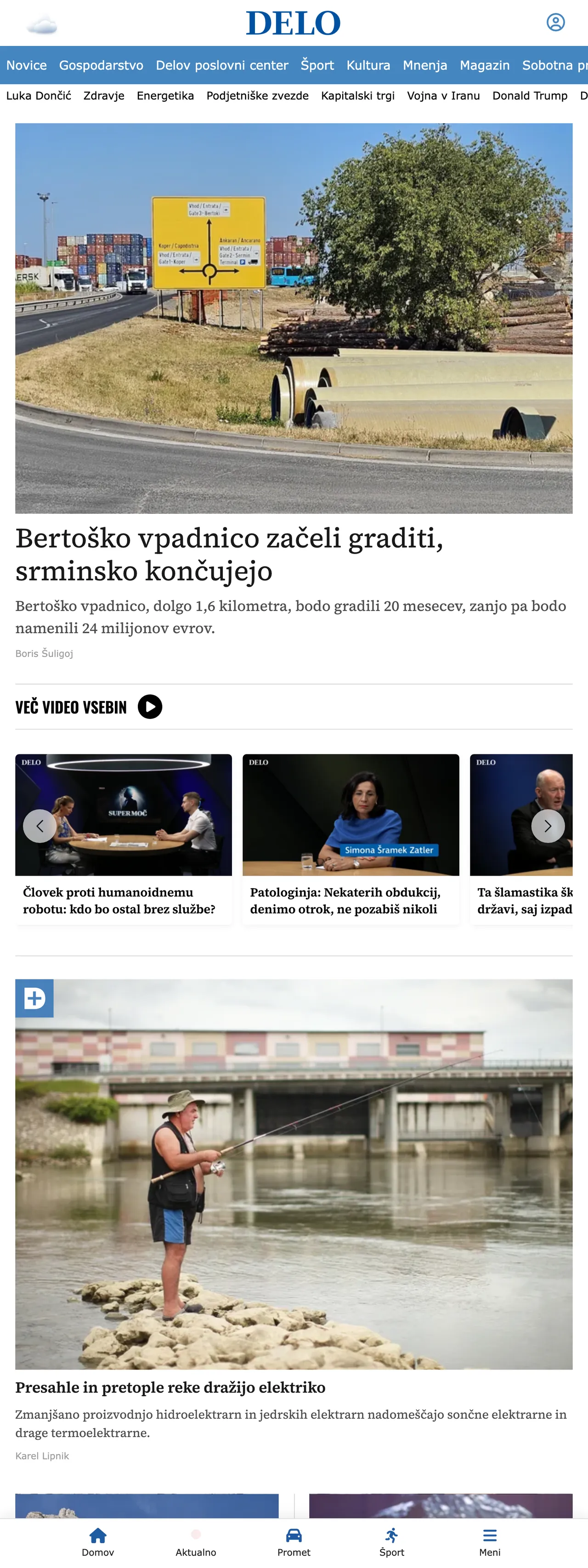 Screenshot of the Delo front page