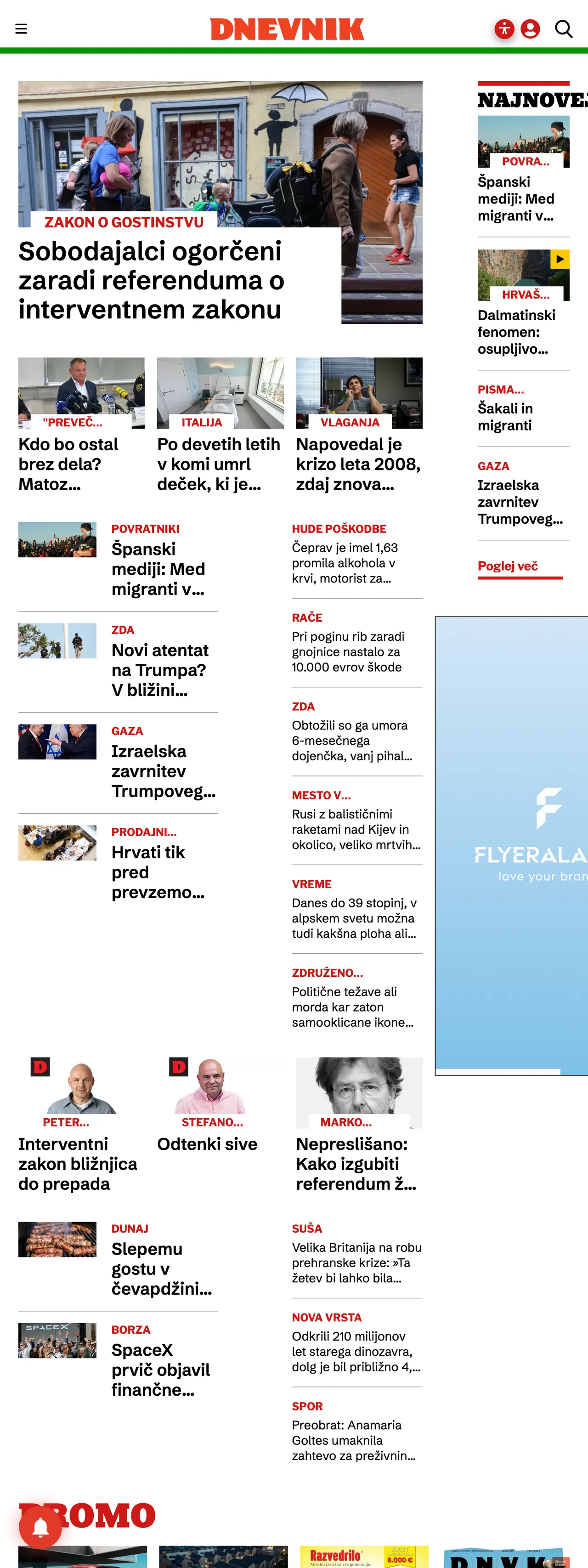 Screenshot of the Dnevnik front page
