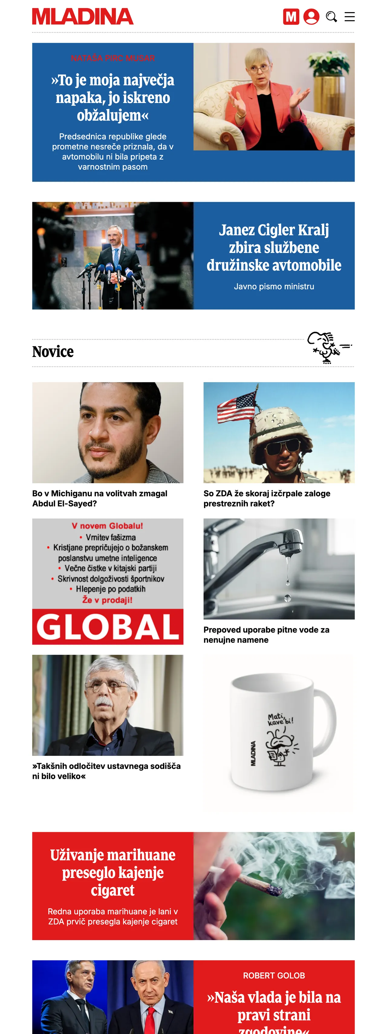 Screenshot of the Mladina front page