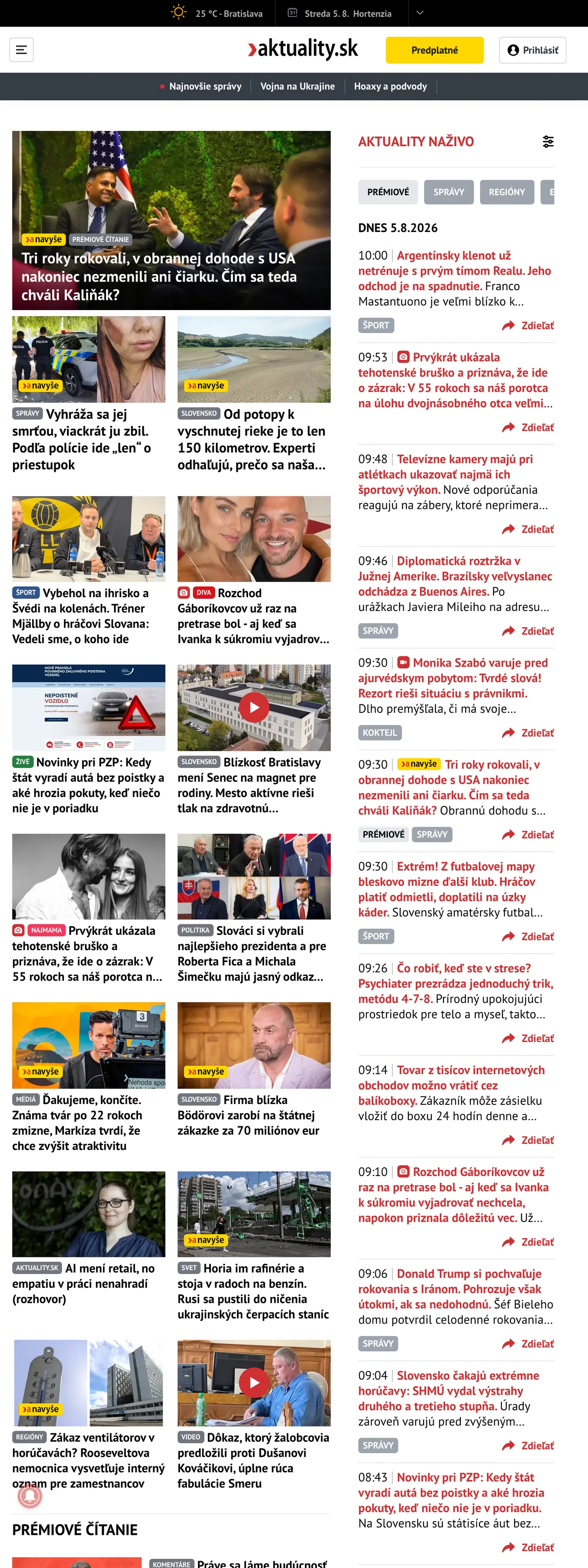 Screenshot of the Aktuality.sk front page