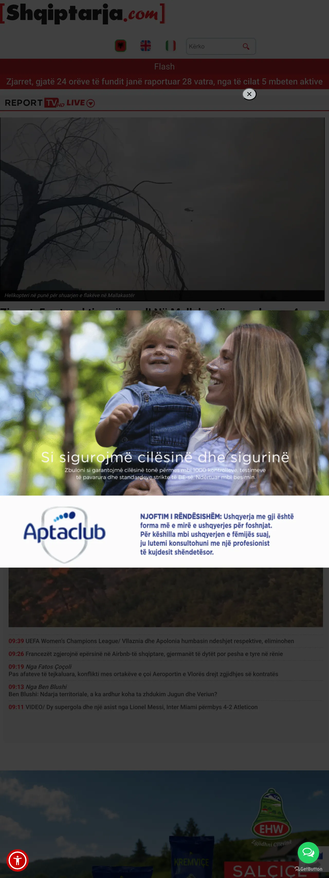 Screenshot of the Shqiptarja.com front page