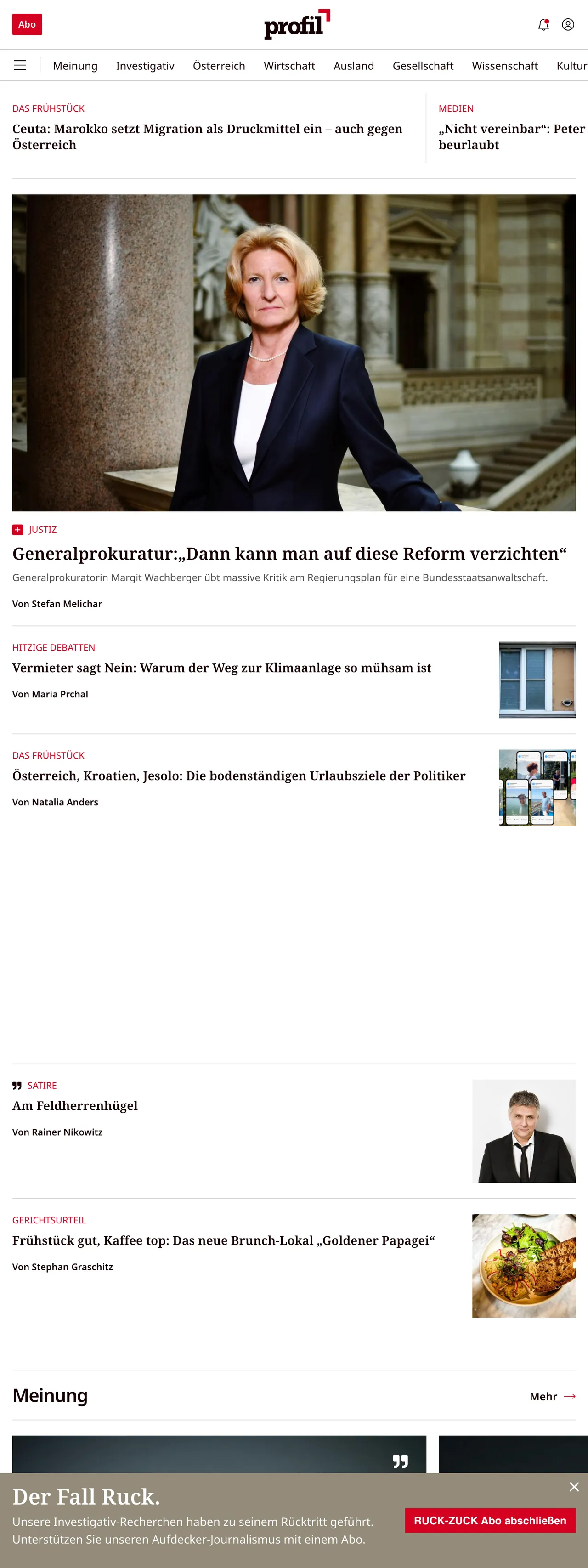 Screenshot of the profil front page