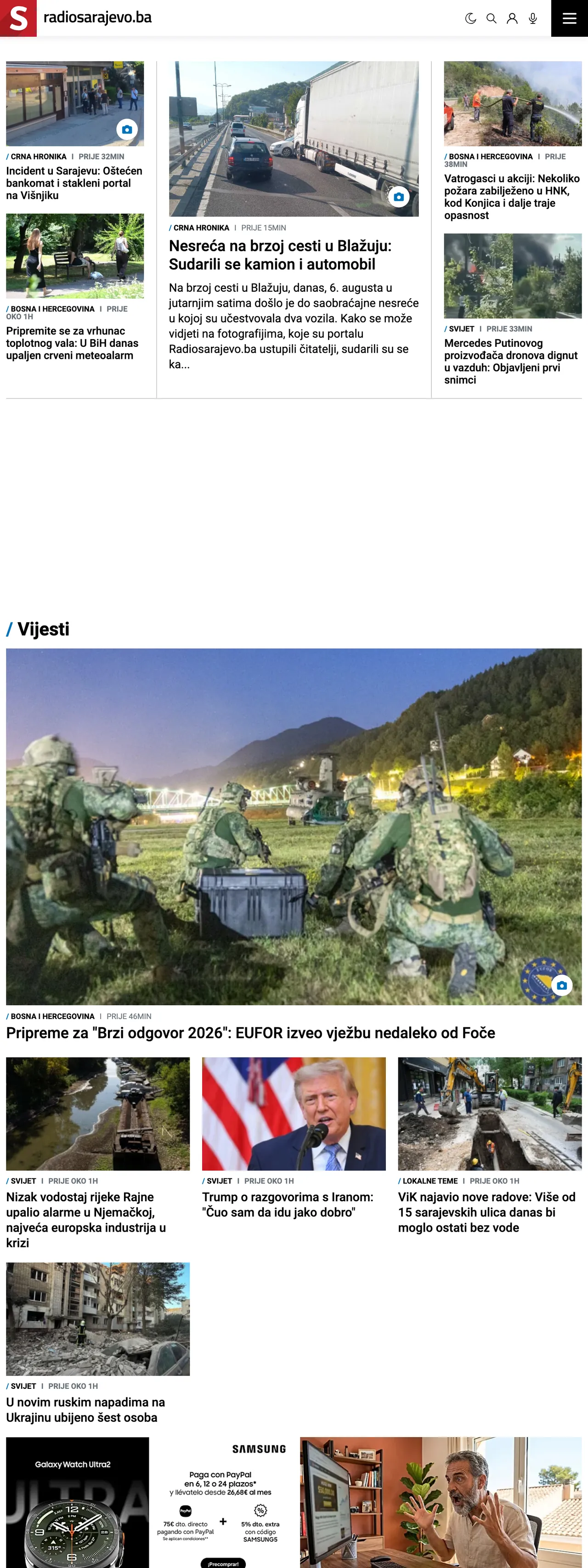 Screenshot of the Radio Sarajevo front page