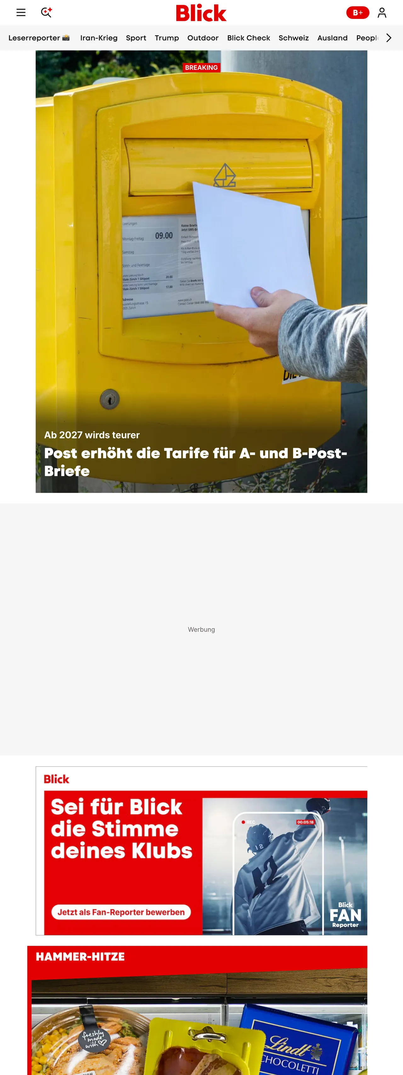 Screenshot of the Blick front page