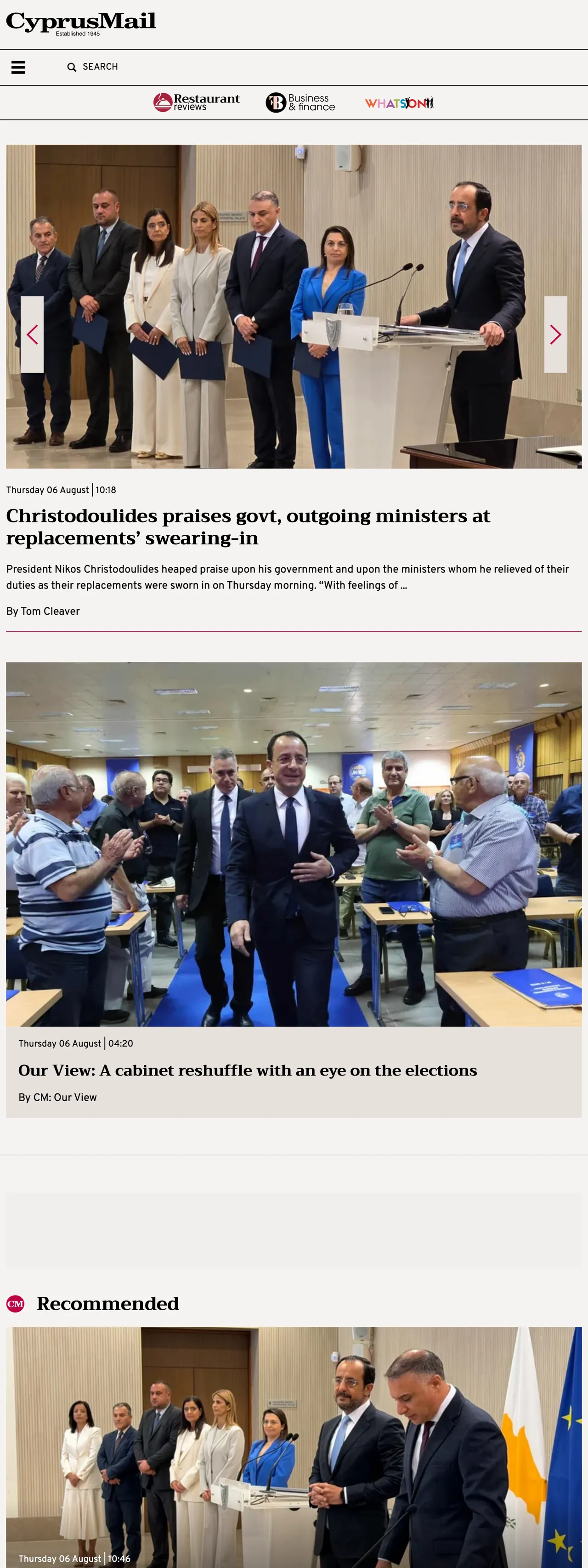 Screenshot of the Cyprus Mail front page