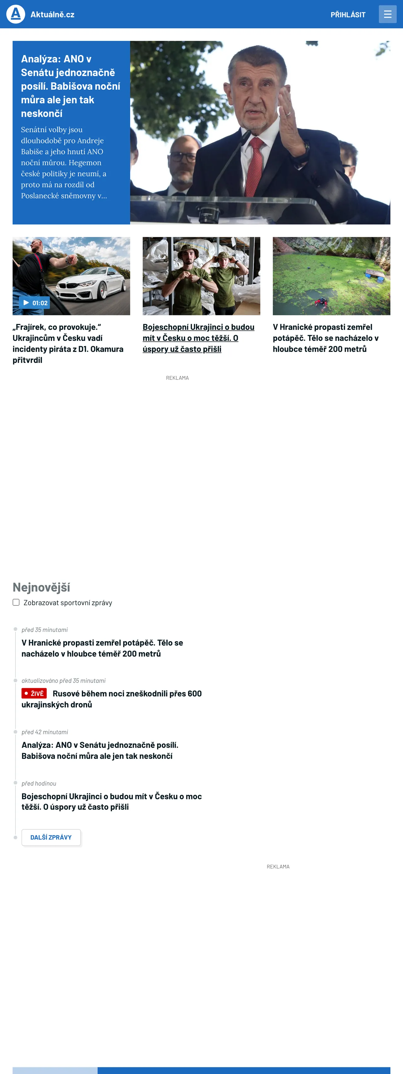 Screenshot of the Aktuálně.cz front page