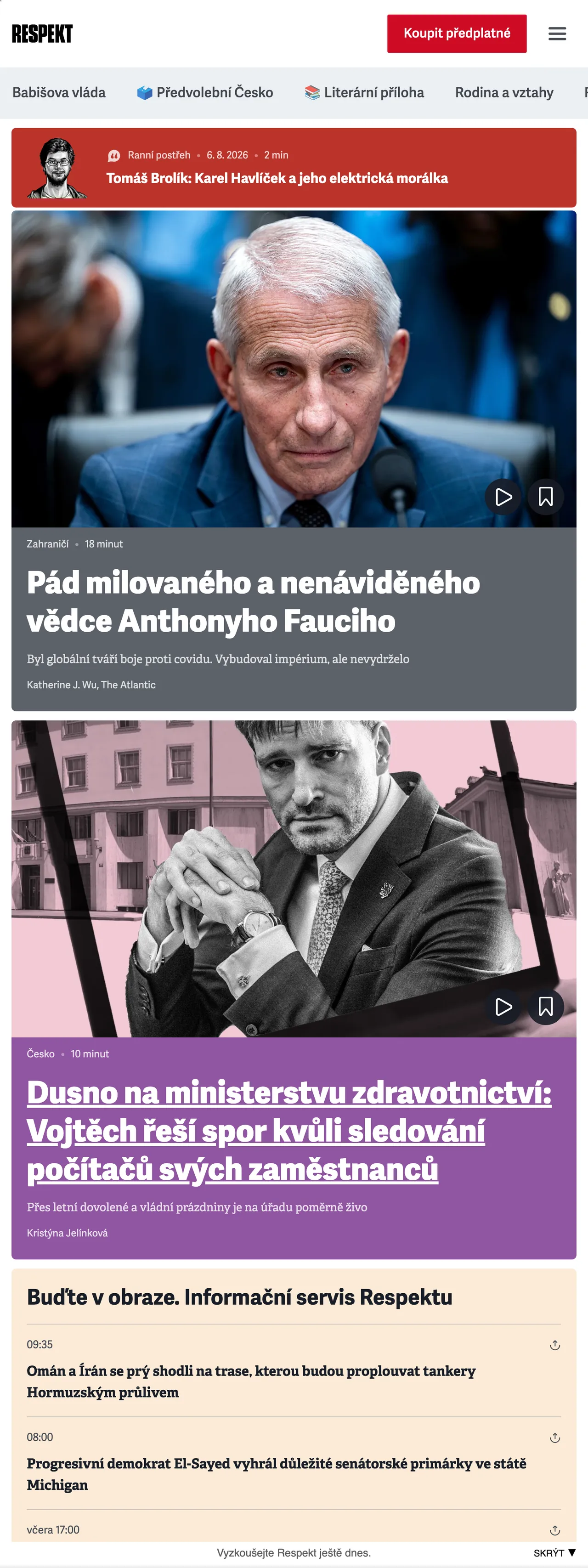 Screenshot of the Respekt front page