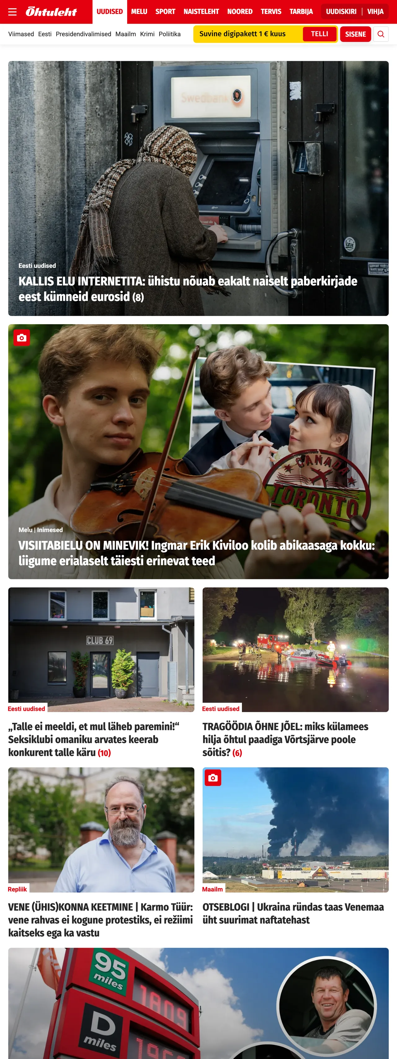 Screenshot of the Õhtuleht front page