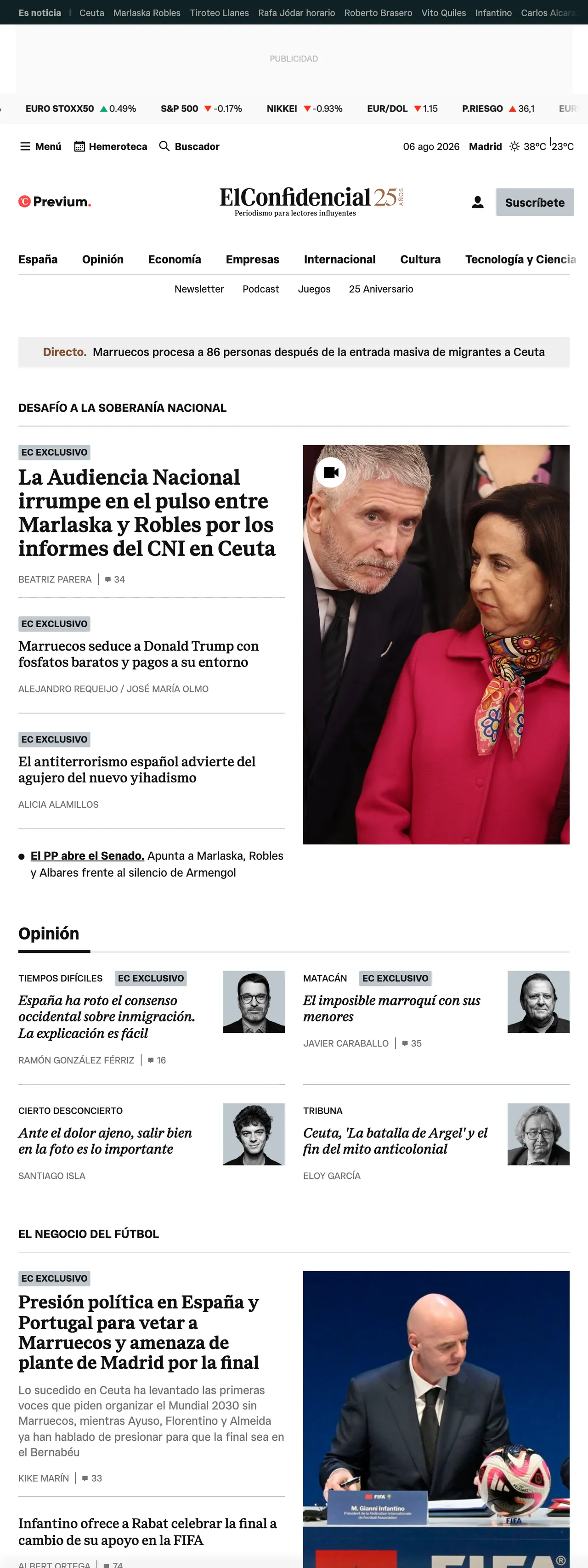Screenshot of the El Confidencial front page