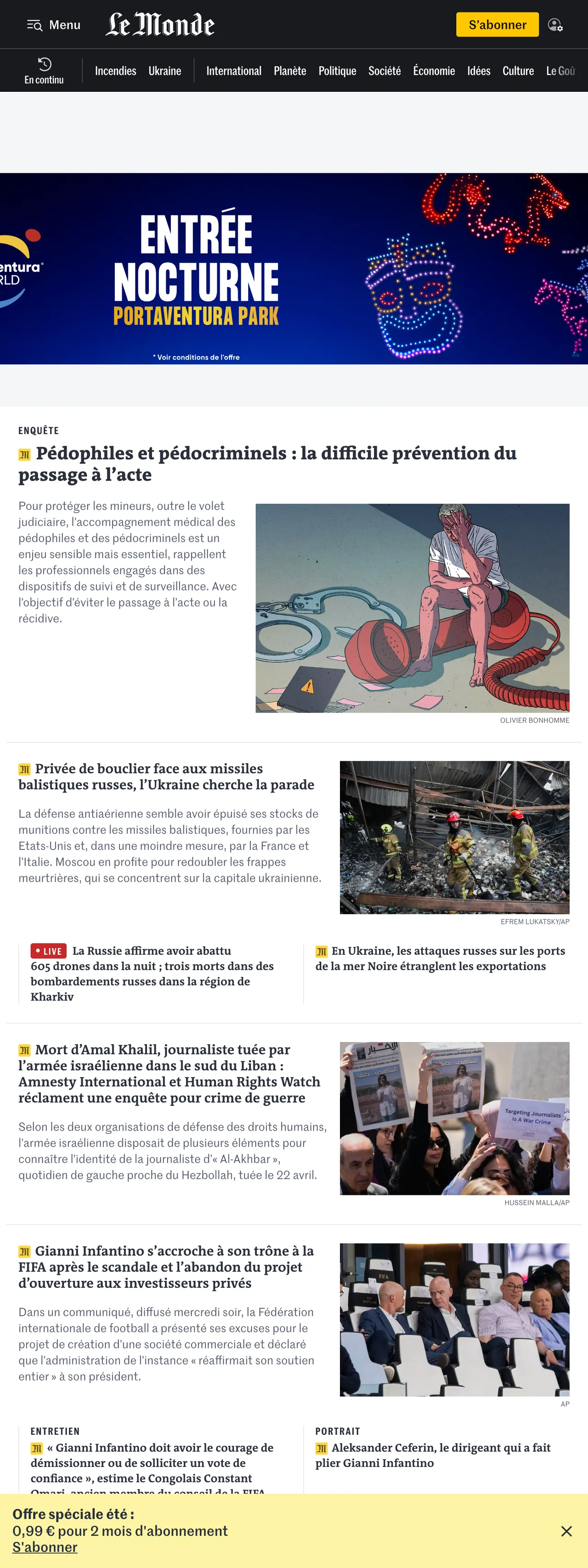 Screenshot of the Le Monde front page