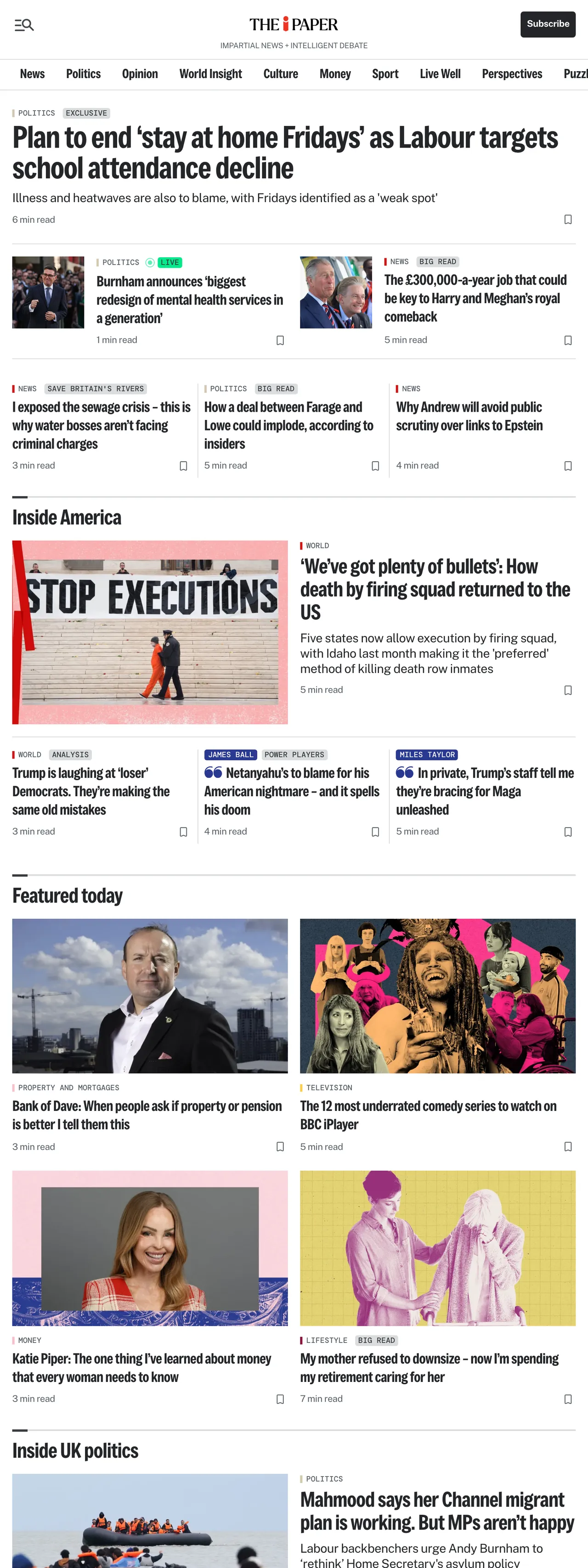 Screenshot of the The i Paper front page