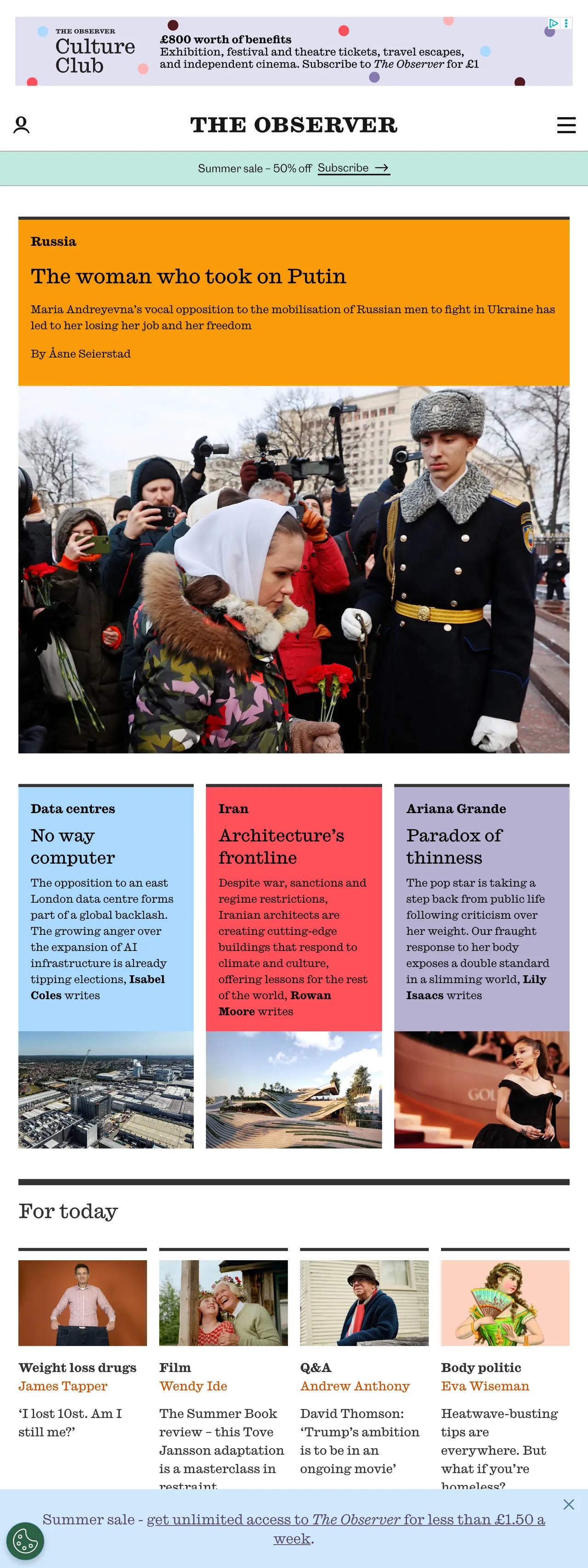 Screenshot of the The Observer front page
