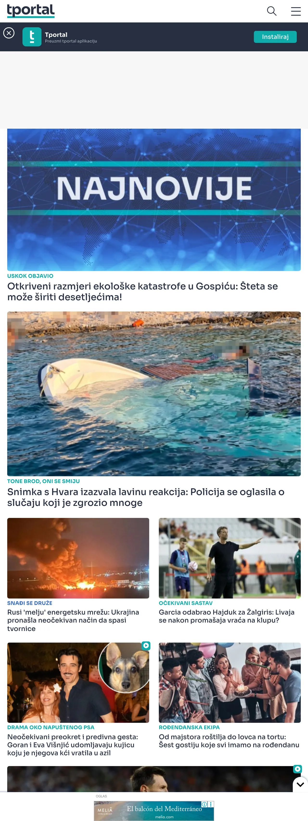 Screenshot of the tportal front page