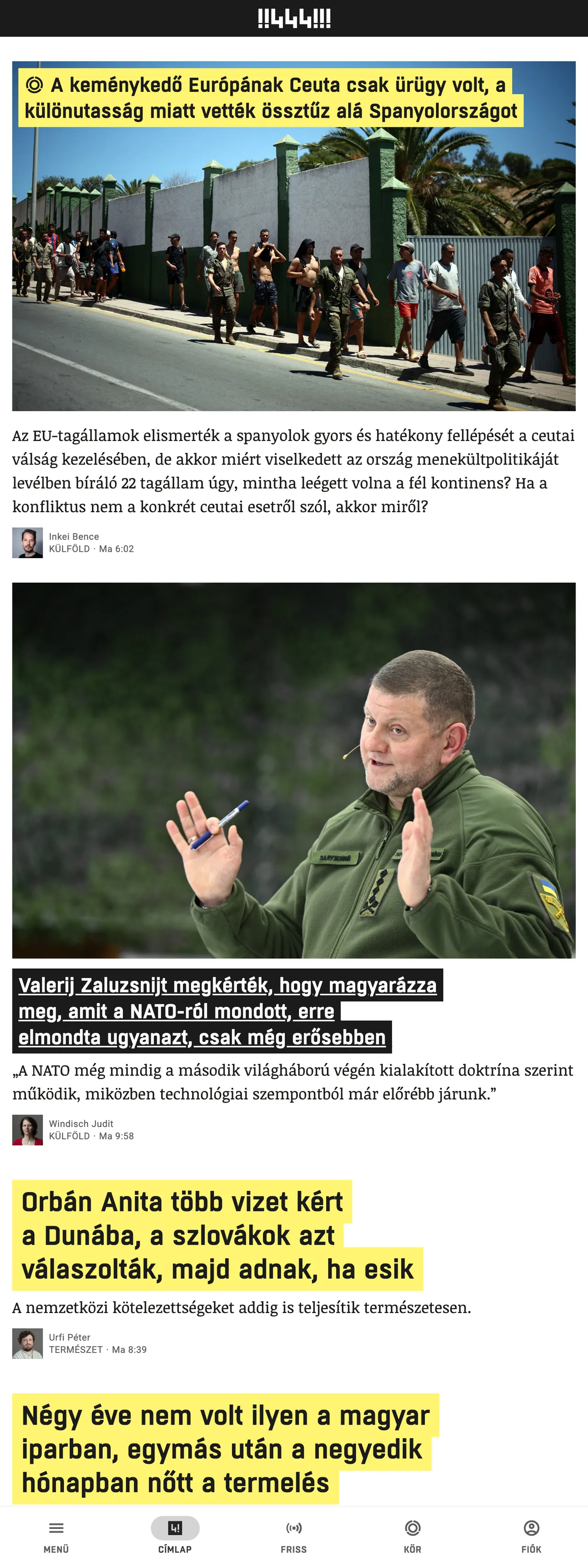 Screenshot of the 444 front page