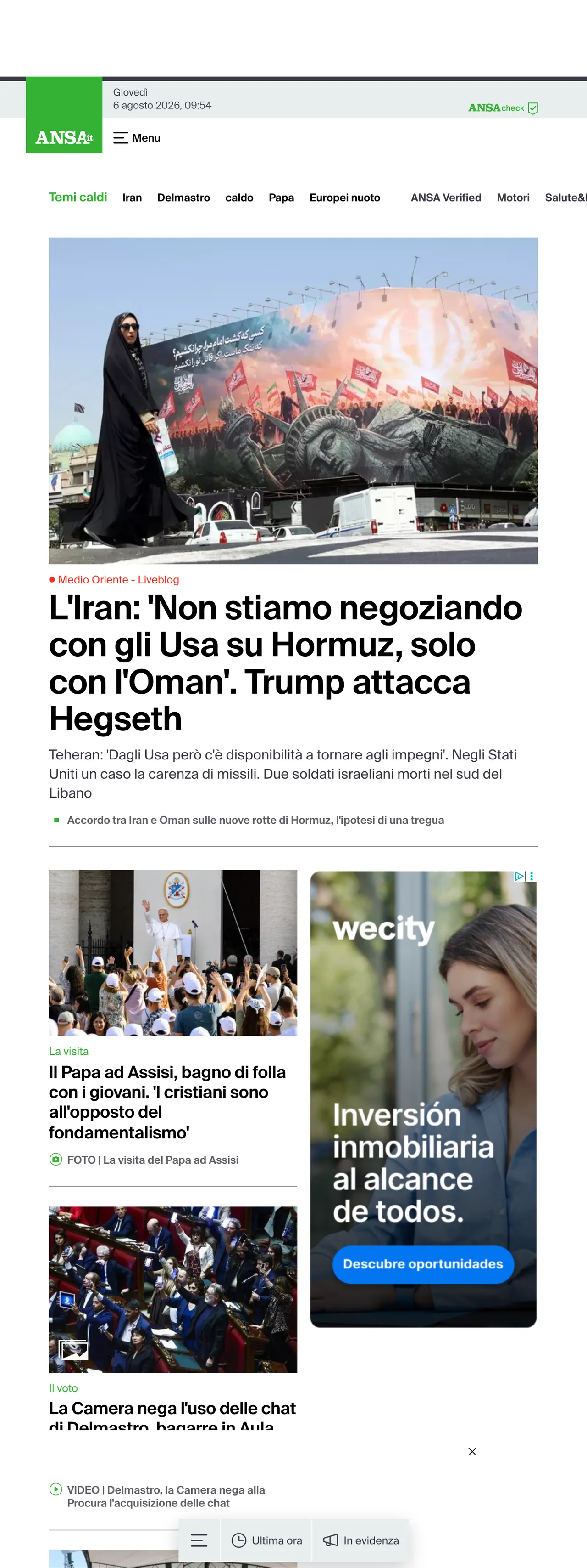 Screenshot of the ANSA front page