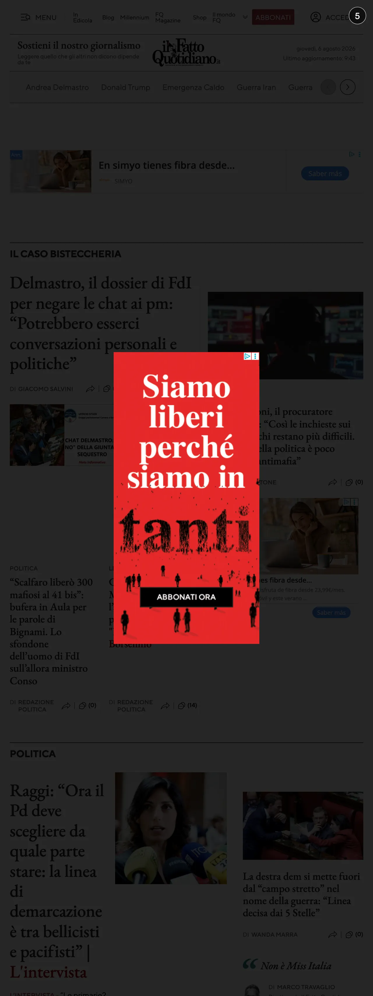 Screenshot of the Il Fatto Quotidiano front page
