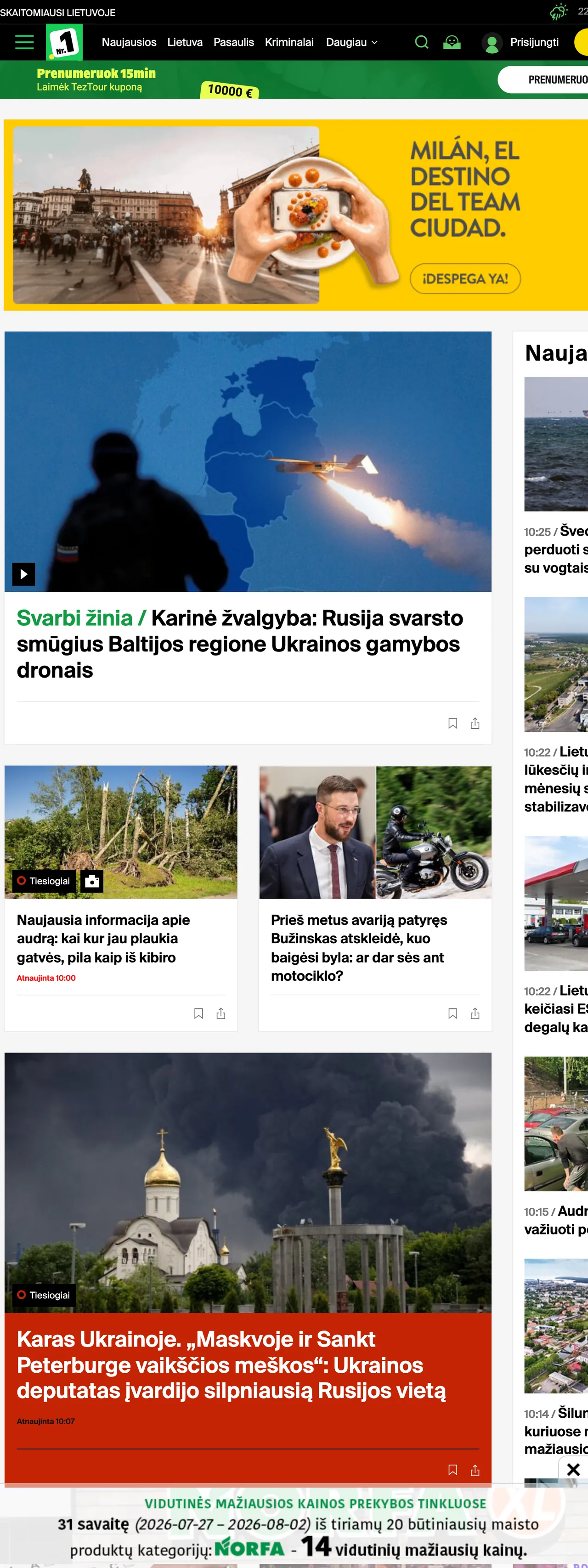 Screenshot of the 15min front page
