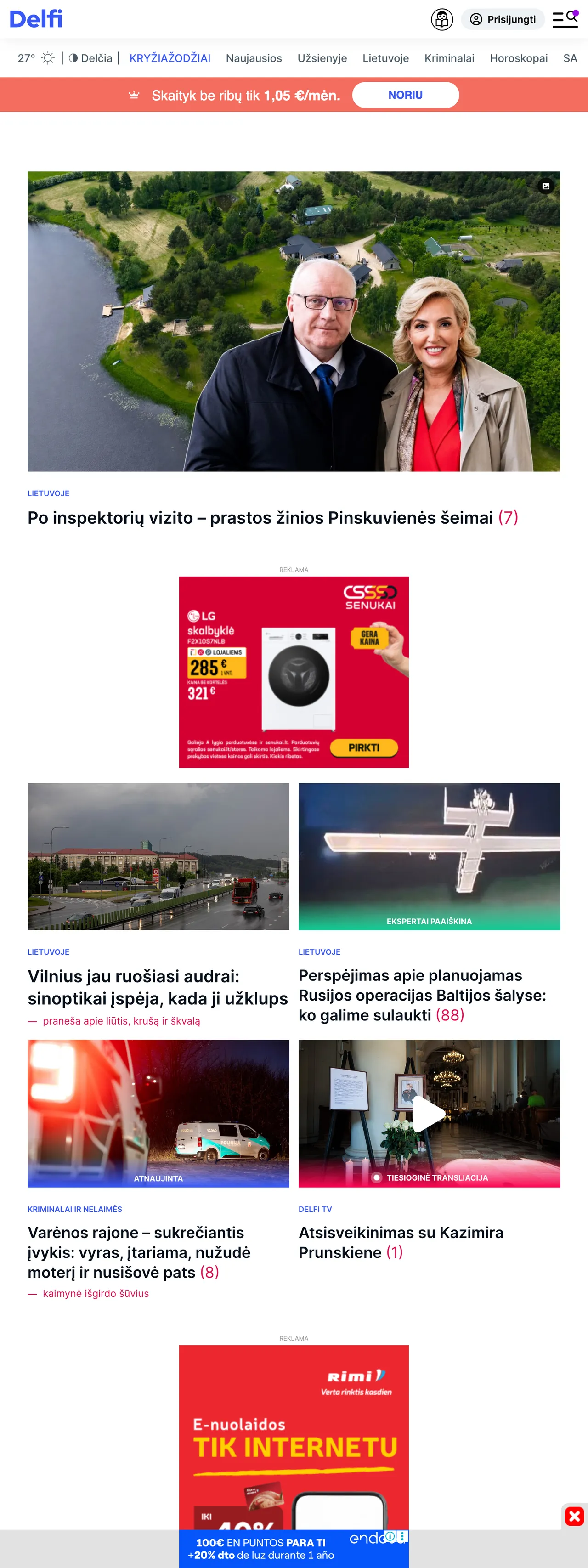 Screenshot of the Delfi front page