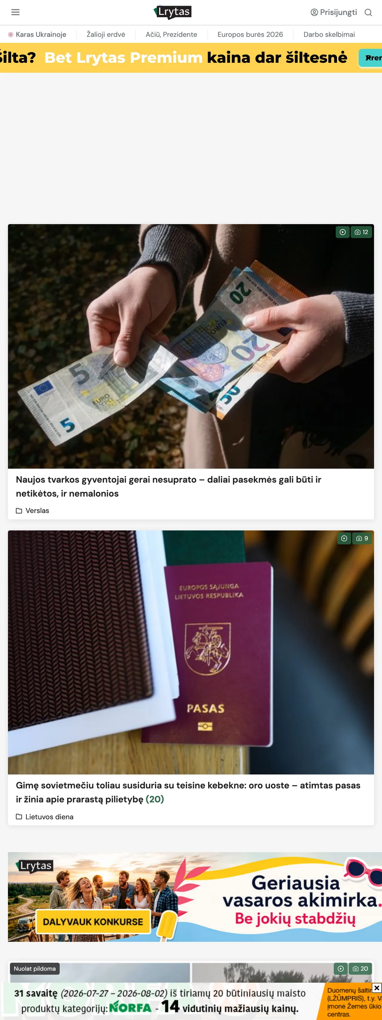 Screenshot of the Lrytas front page