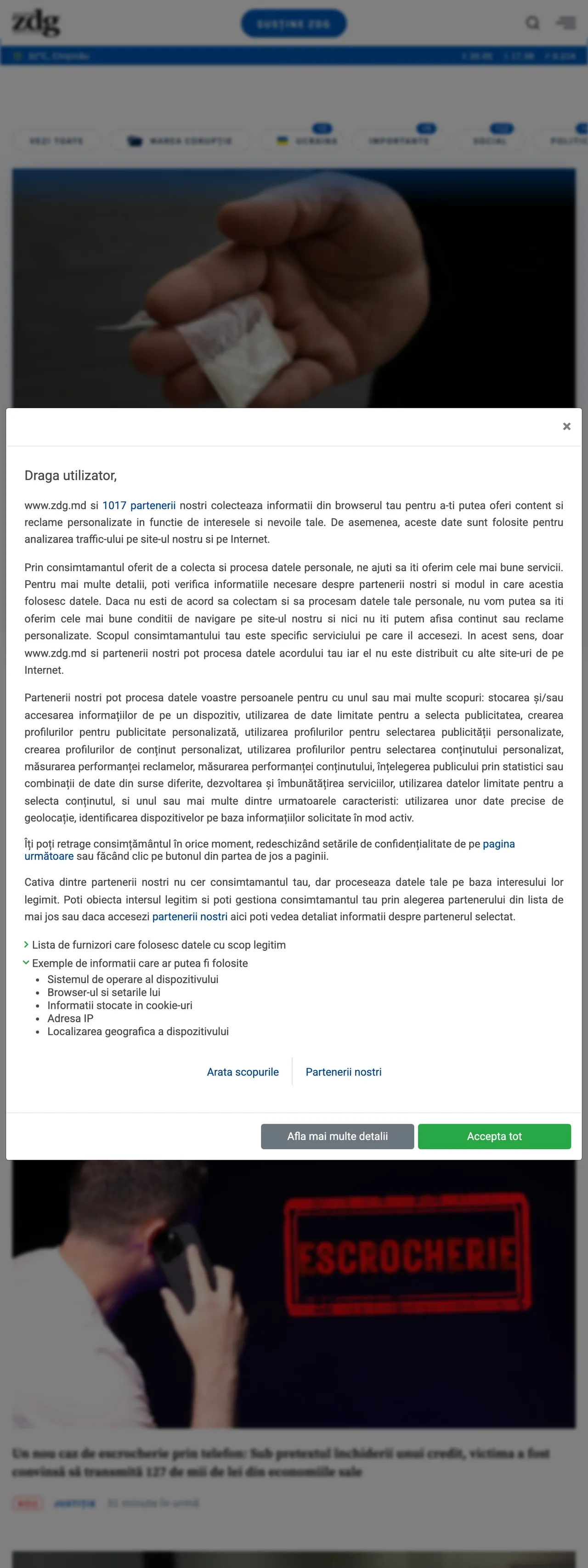 Screenshot of the Ziarul de Gardă front page