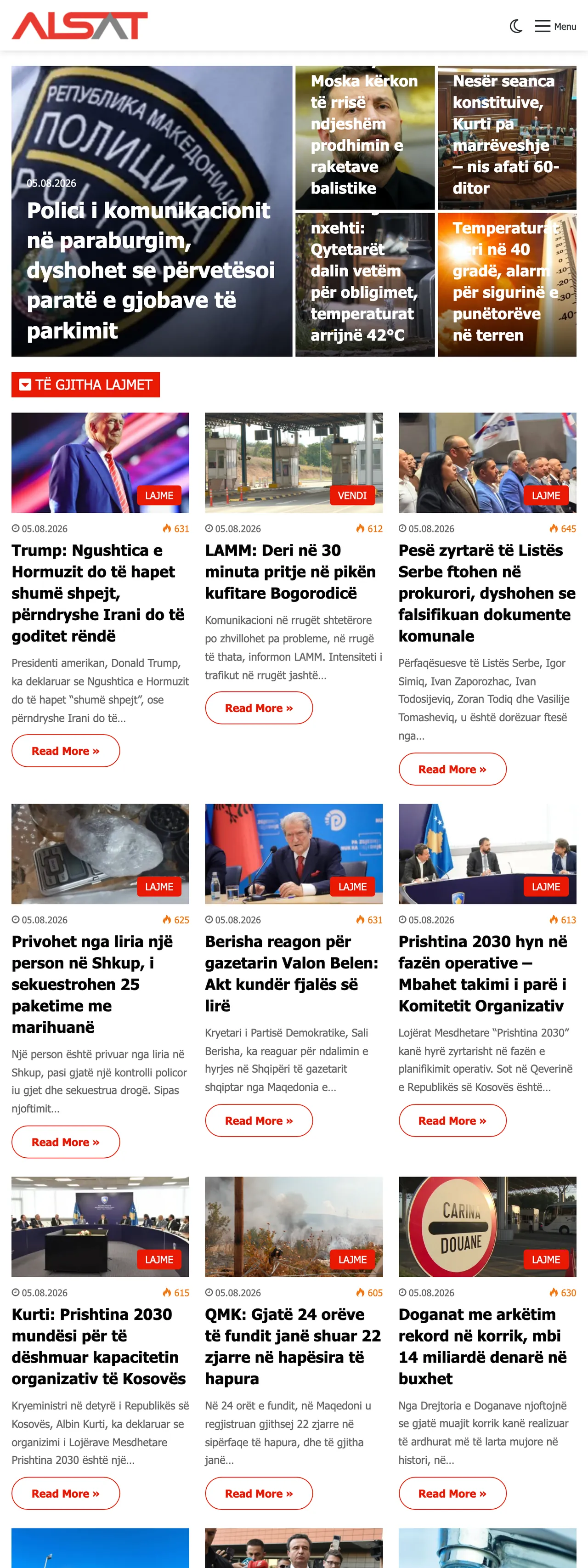 Screenshot of the ALSAT front page