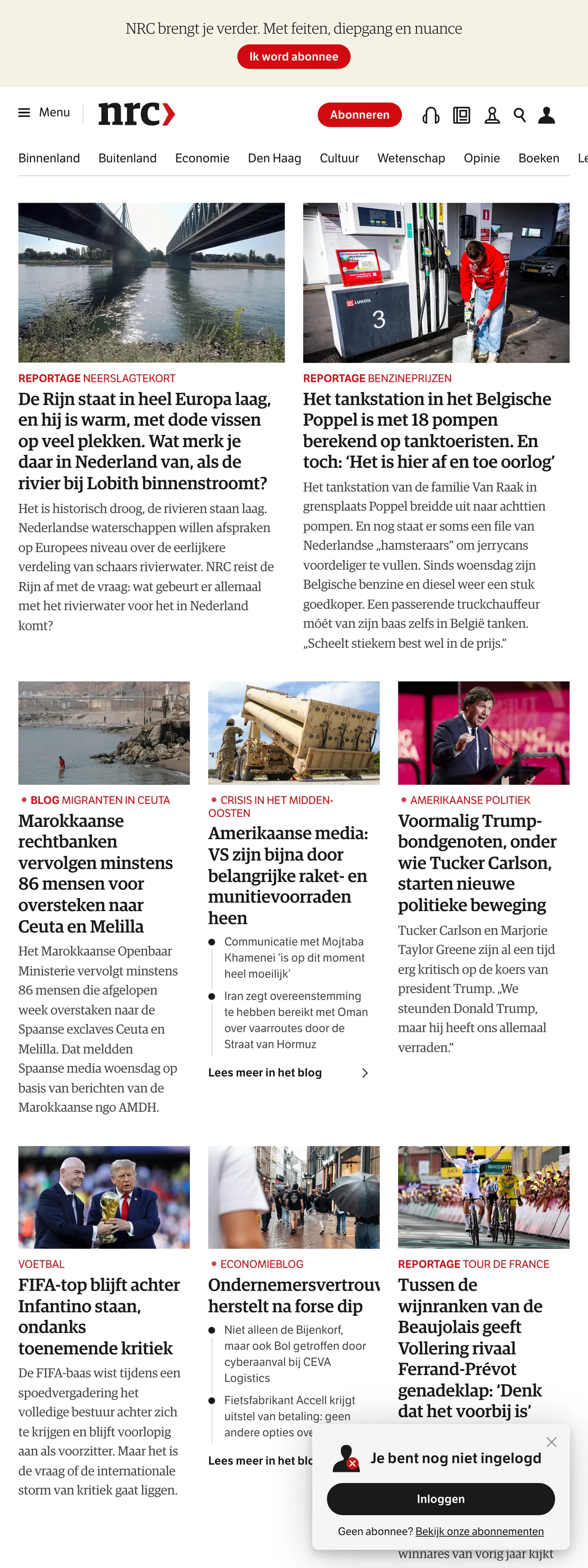 Screenshot of the NRC front page