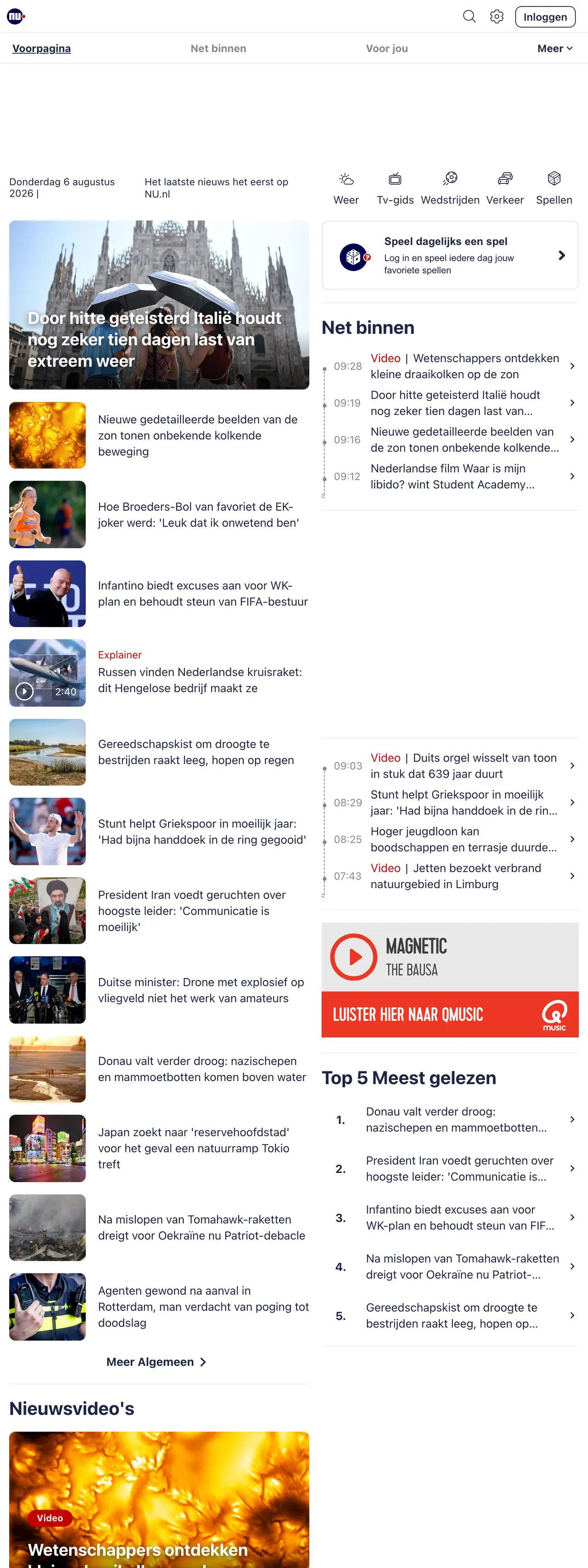Screenshot of the NU.nl front page