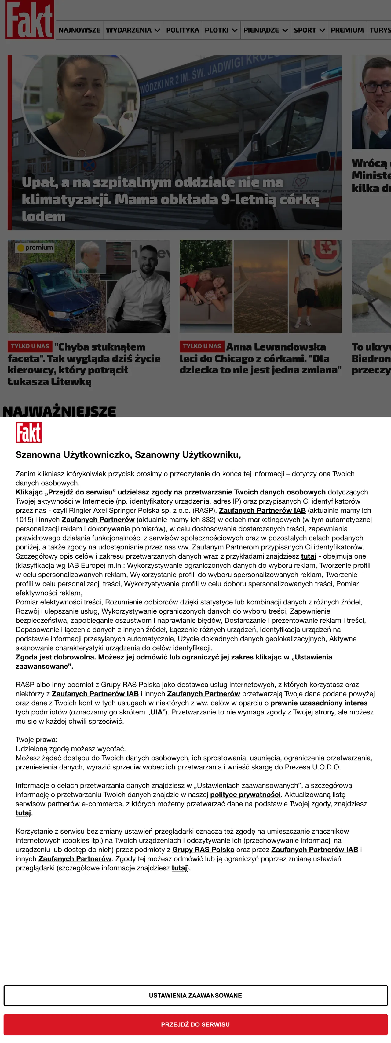 Screenshot of the Fakt front page