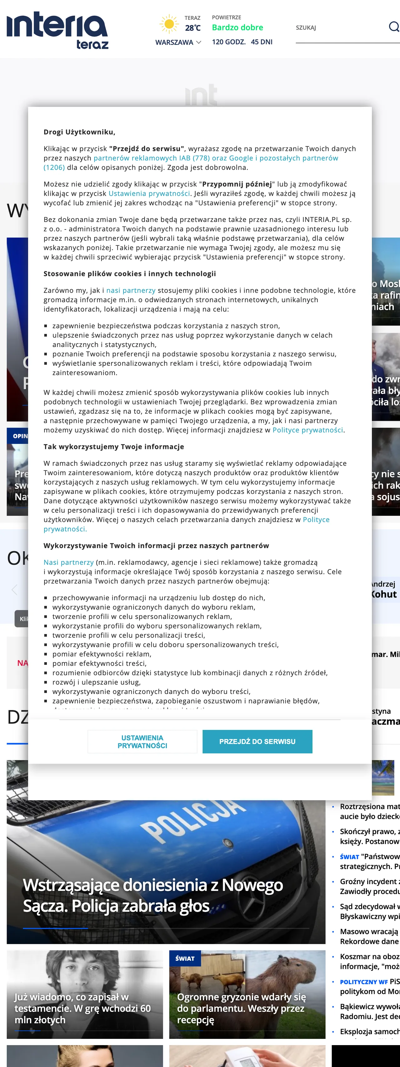 Screenshot of the Interia front page