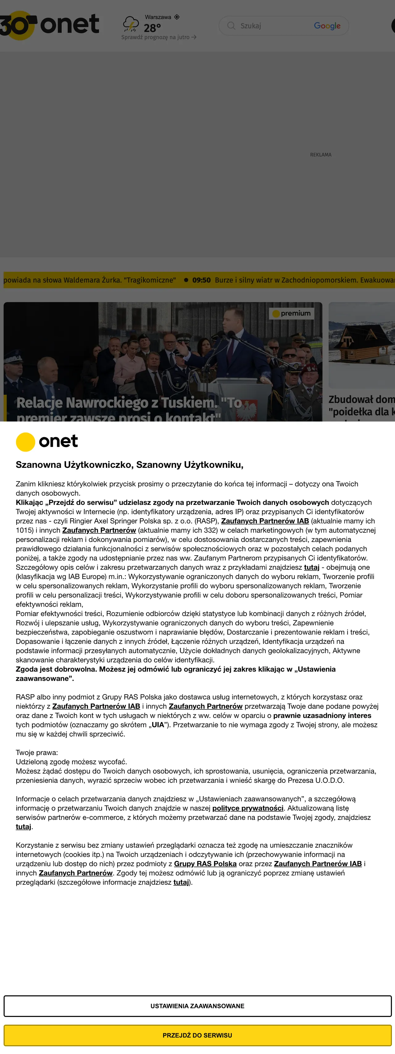 Screenshot of the Onet front page