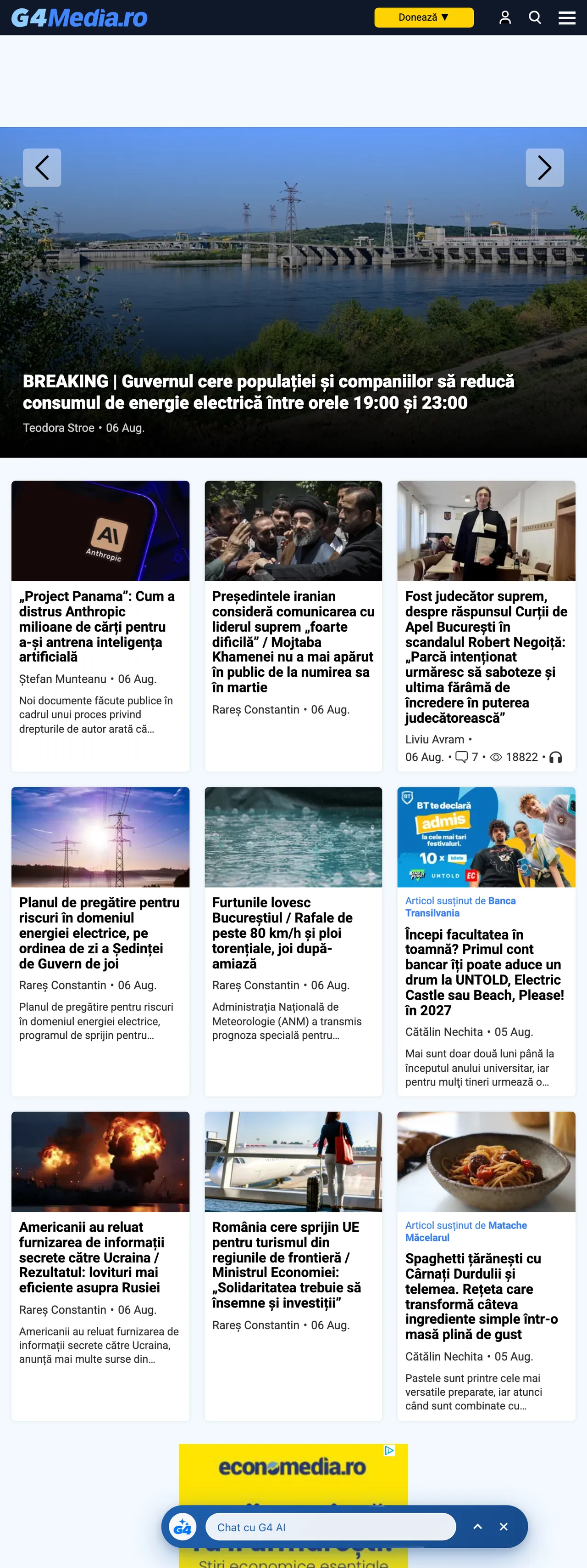 Screenshot of the G4Media front page