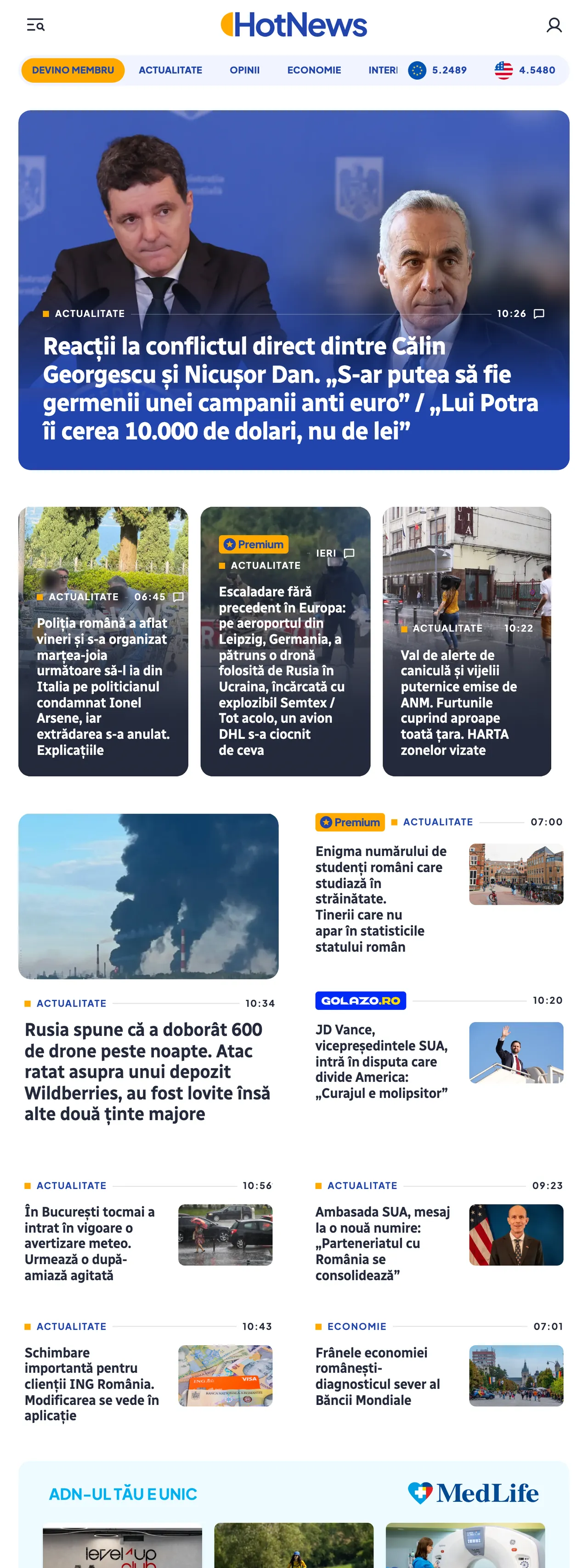 Screenshot of the HotNews.ro front page