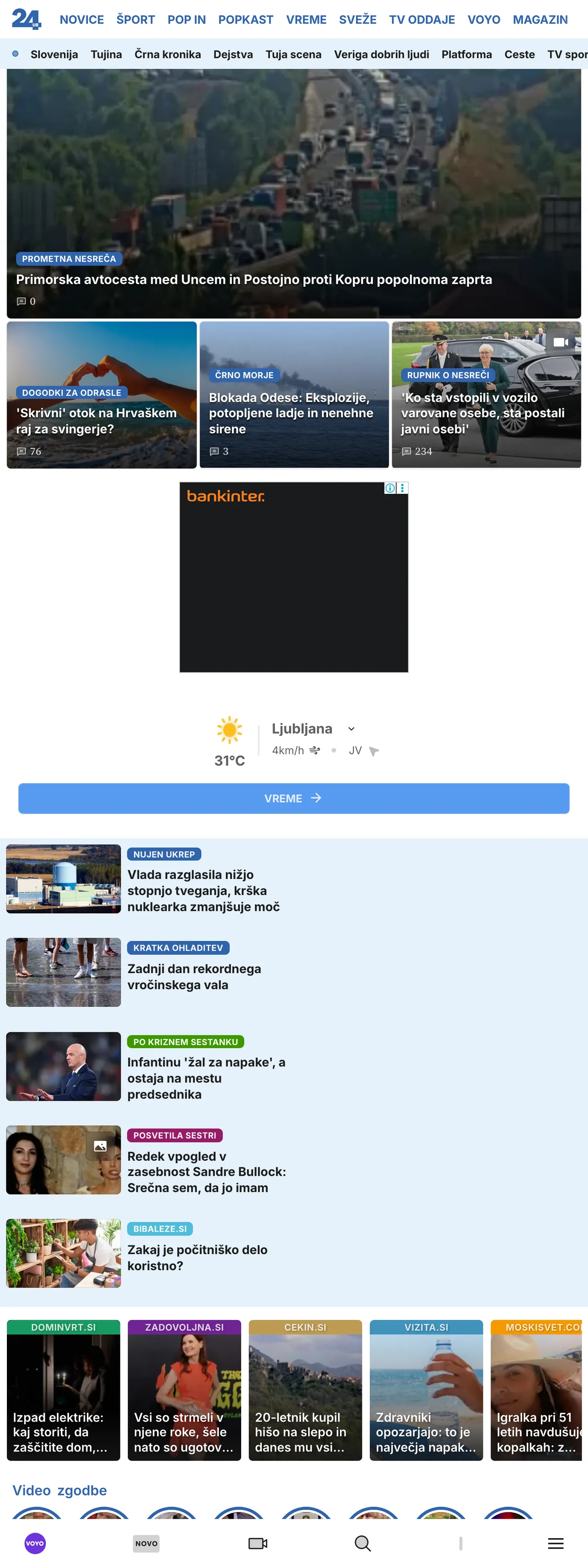 Screenshot of the 24ur front page