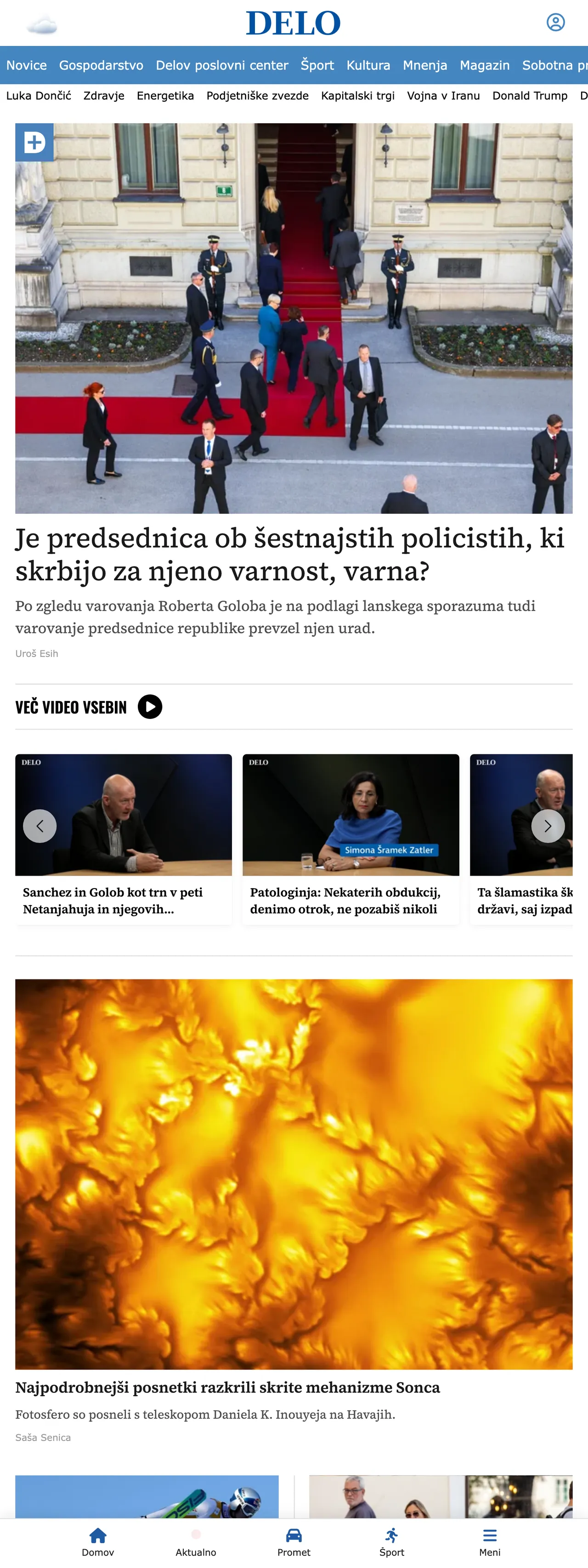 Screenshot of the Delo front page