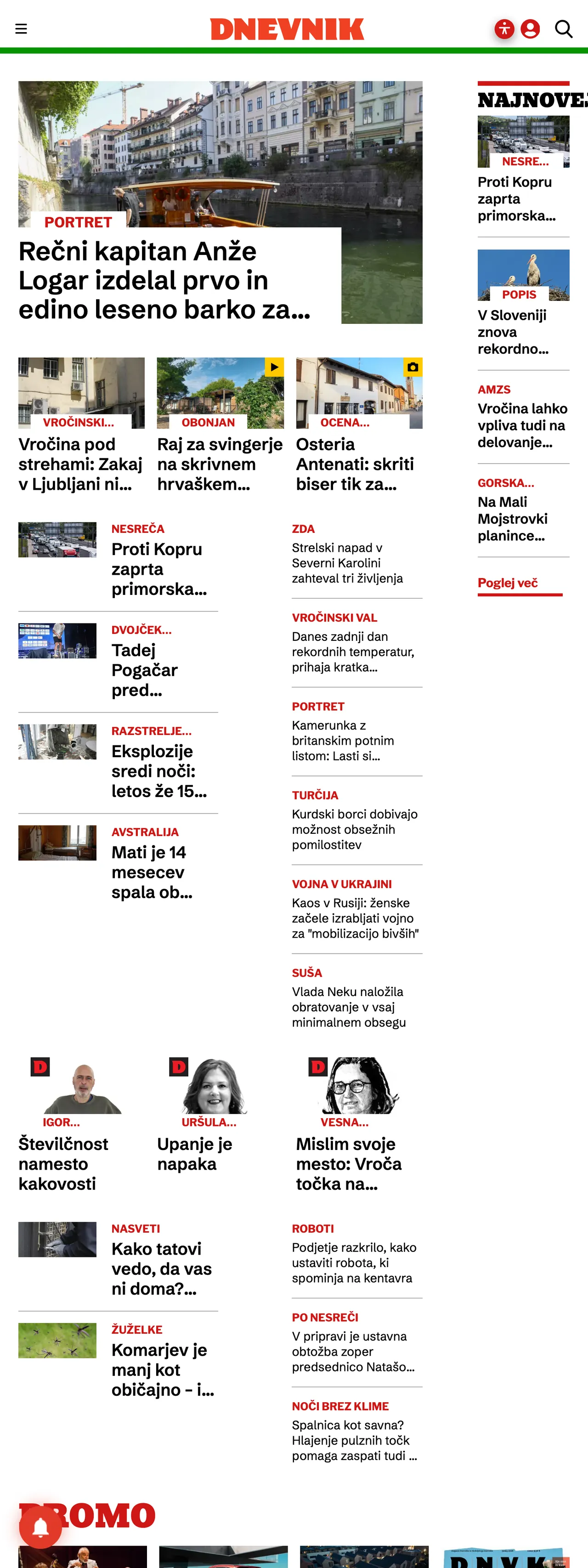 Screenshot of the Dnevnik front page